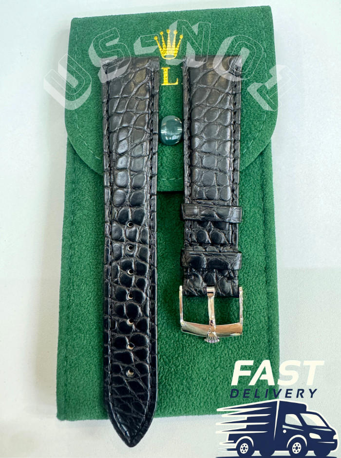 Vintage ROLEX Crocodile Leather Band 19mm With Rolex Buckle NOS Silver Plated Vintage ROLEX Crocodile Leather Band 19mm With Rolex Buckle NOS Silver Plated