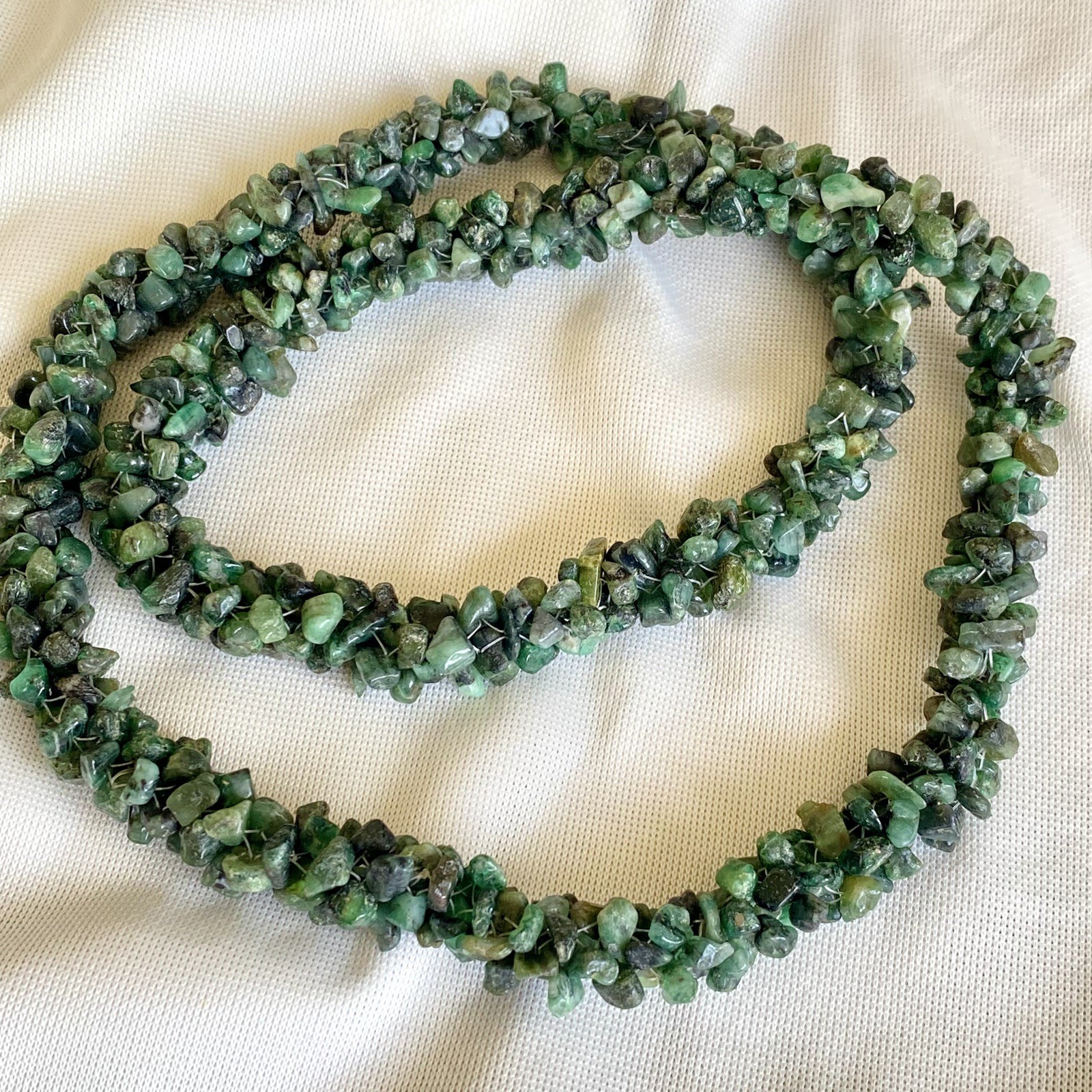 Vintage Braided Raw Polished Green Nephrite Jade Necklace 92.6 gr 26\