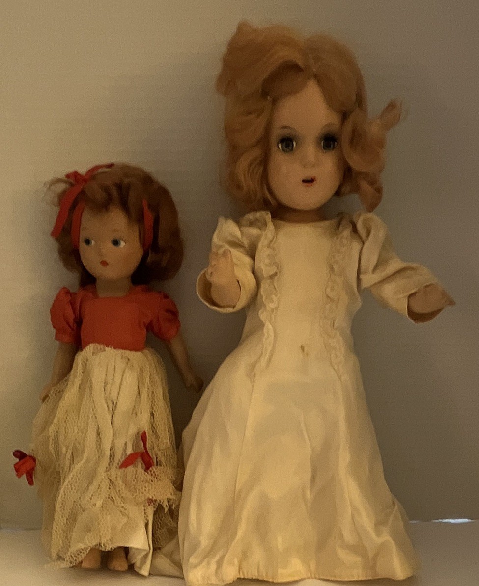 Two 1940’s Composition Dolls 11” & 14” Painted Eyes & Moving Eyes Wigs Two 1940’s Composition Dolls 11” & 14” Painted Eyes & Moving Eyes Wigs
