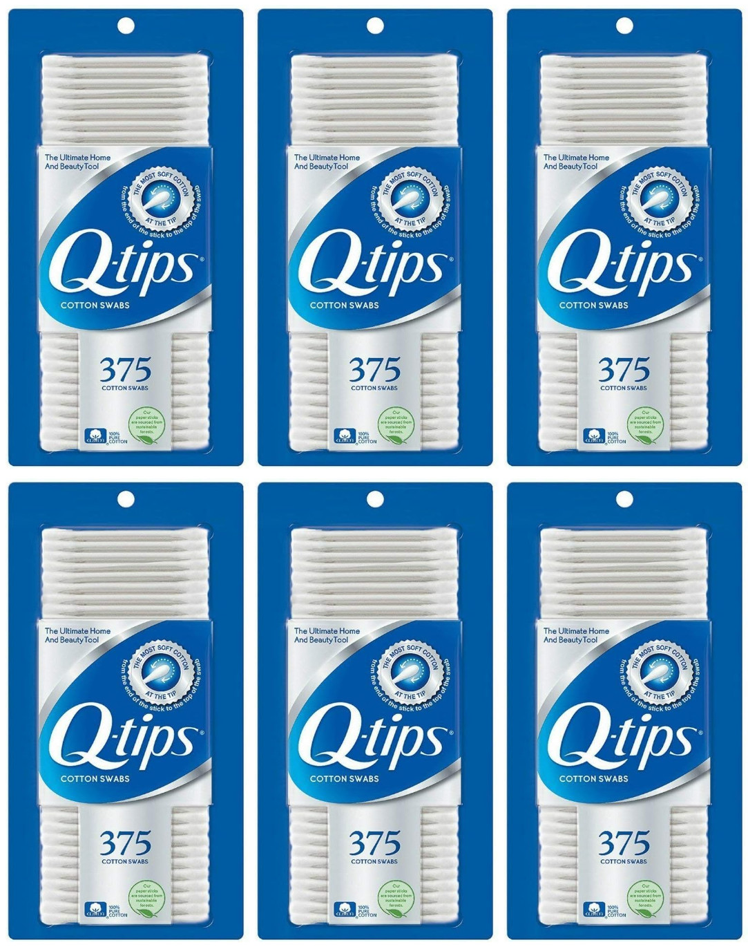 Q-tips Cotton Swabs Original Cotton Swab Made With 100% Cotton 375 Count-6 Pack Q-tips Cotton Swabs Original Cotton Swab Made With 100% Cotton 375 Count-6 Pack