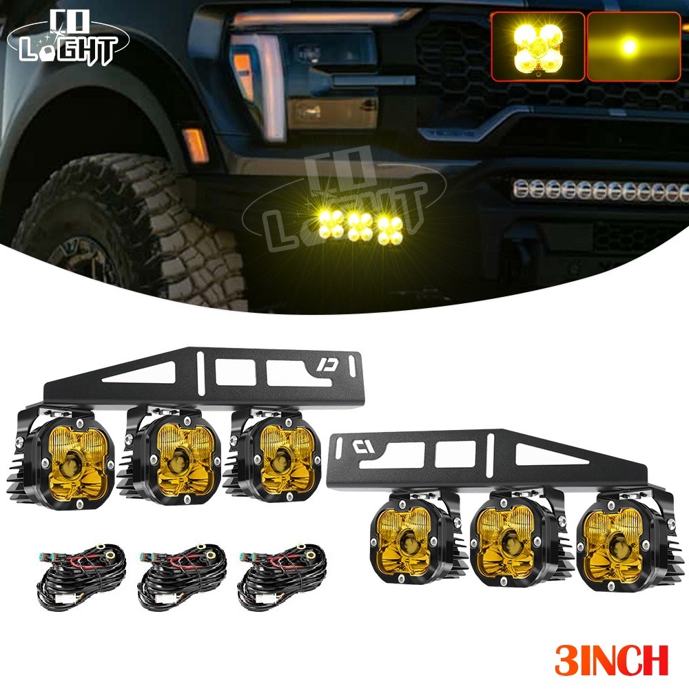 For 2017-2020 Ford F-150 Raptor LED Fog lights Wiring Kit Laser Amber Work Lamps