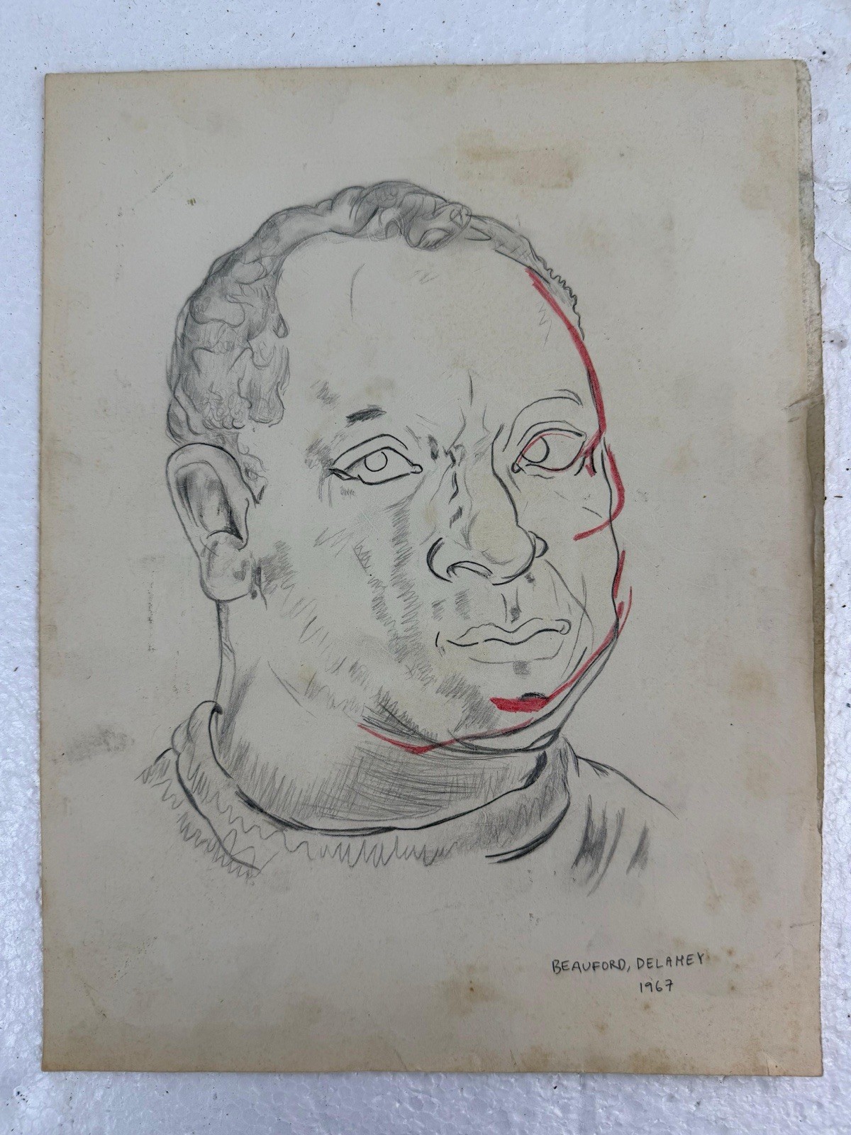 Beauford Delaney Drawing on paper (Handmade) signed Mixed Media