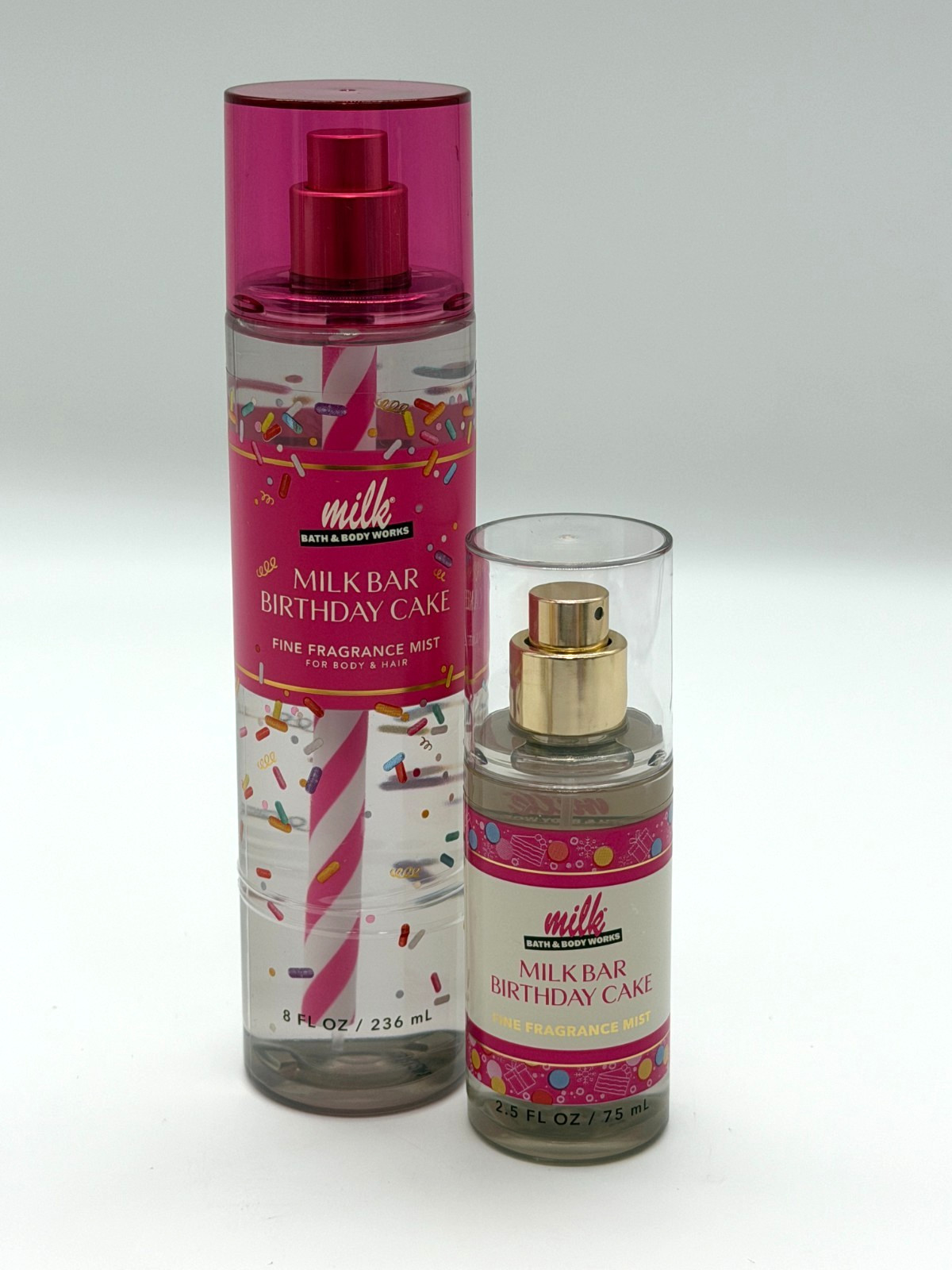 Bath & Body Works MILK BAR BIRTHDAY CAKE Fragrance Mist 8 fl oz & 2.5 fl oz  Set