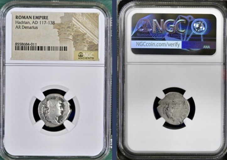 Roman Emperor Hadrian Silver Denarius 117AD-138AD NGC Ancient Genuine Coin