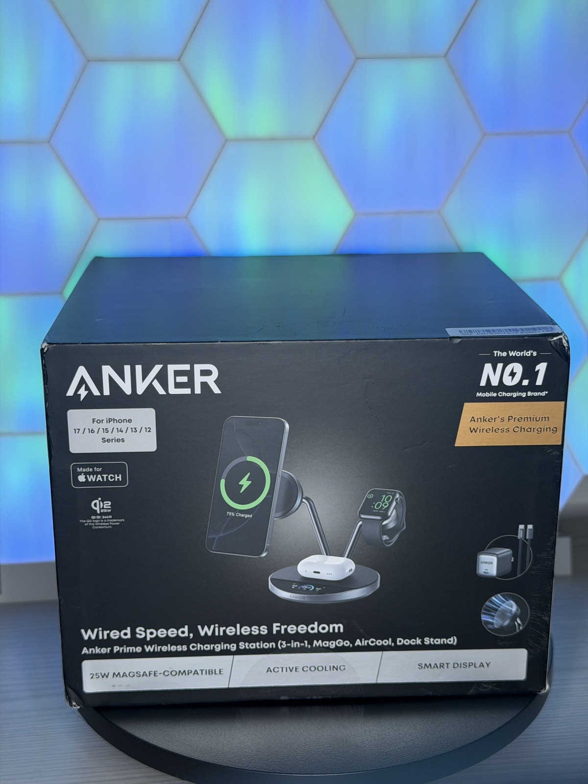 Anker Prime 3-in-1 MagSafe Charging Station, Qi2 25W AirCool, With Smart Display