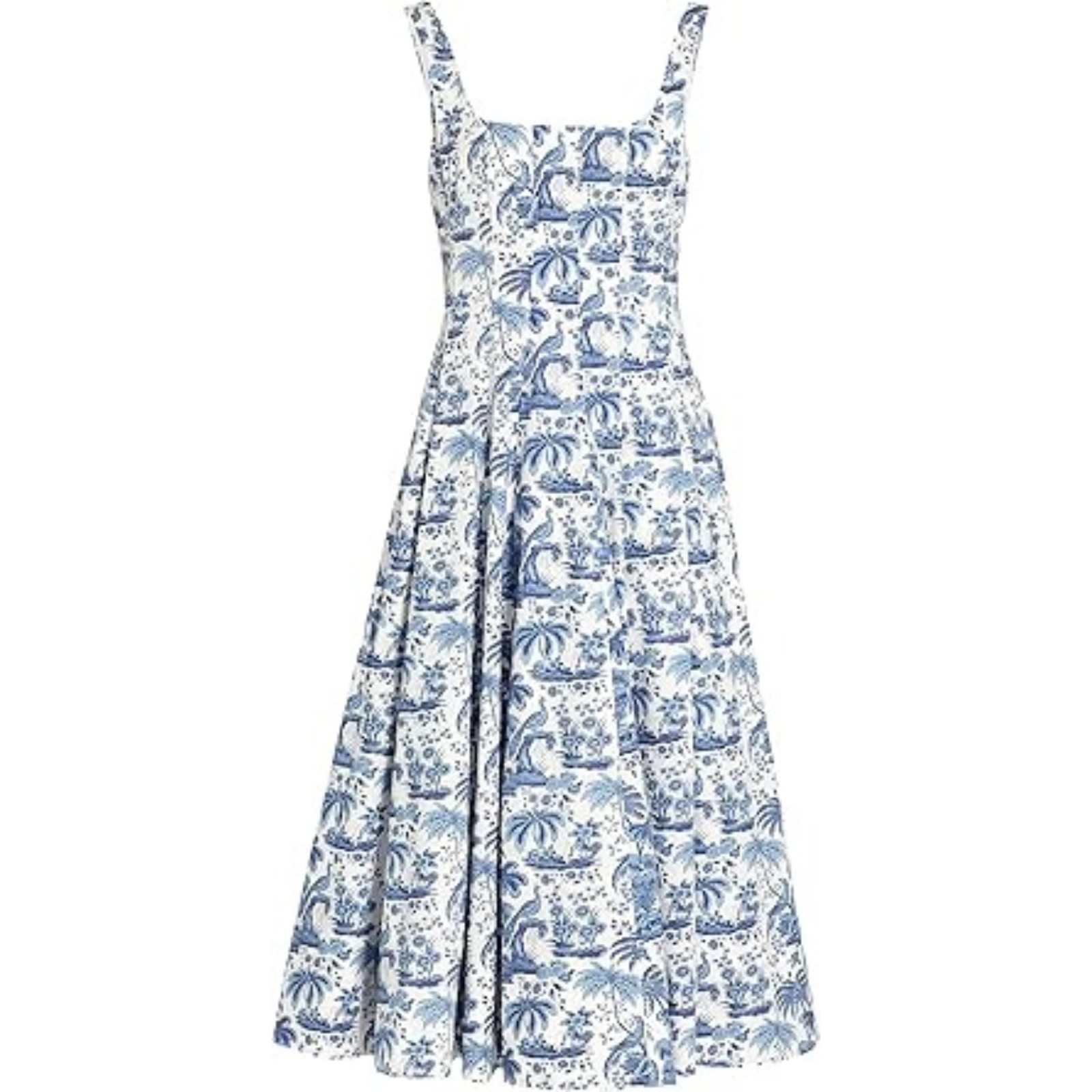Staud Women's Wells A-Line Sleeveless Midi Dress, China Blue Toile