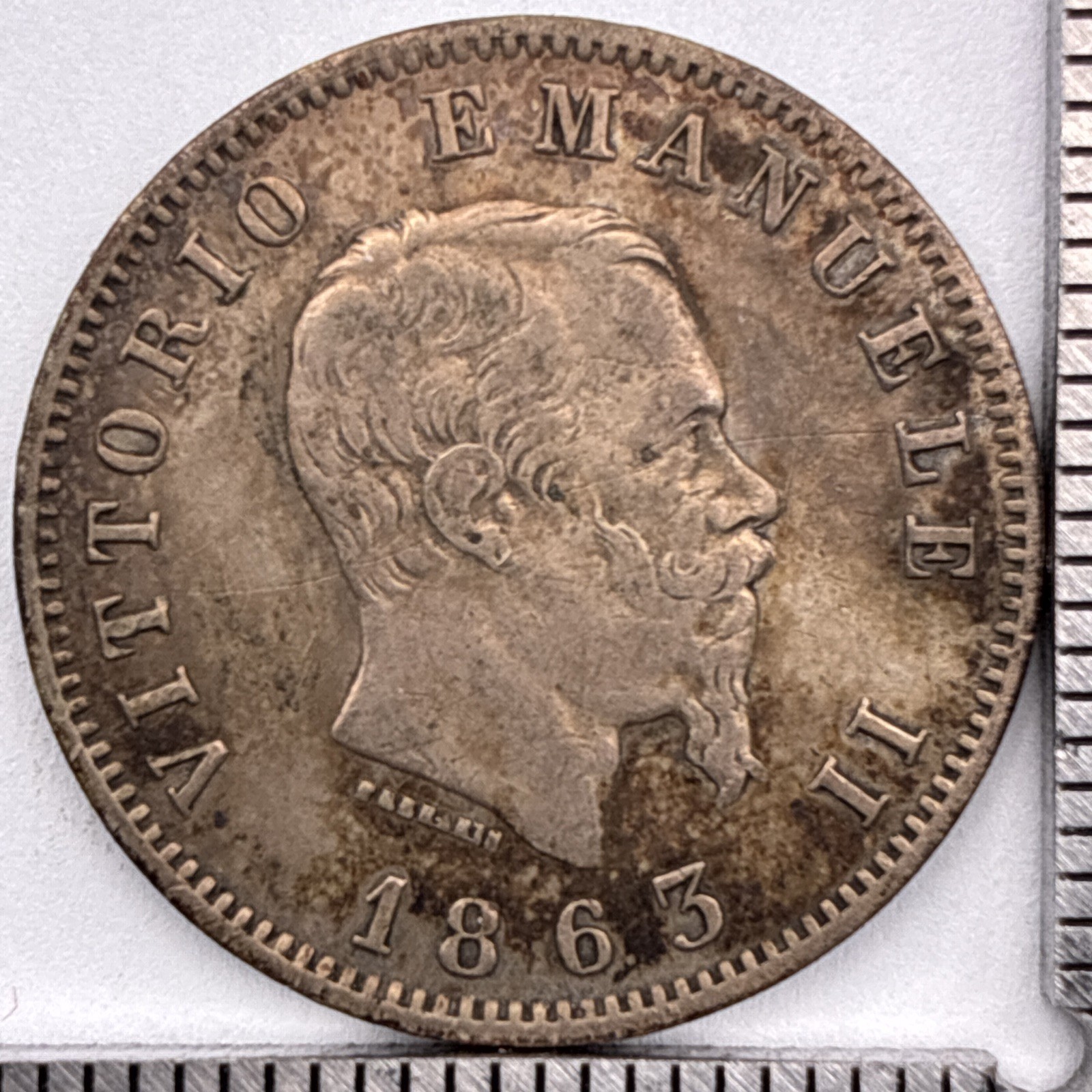 1863 M Italy 1 Lira Silver Coin (Victor Emmanuel II) - Extra Fine Details 1863 M Italy 1 Lira Silver Coin (Victor Emmanuel II) - Extra Fine Details