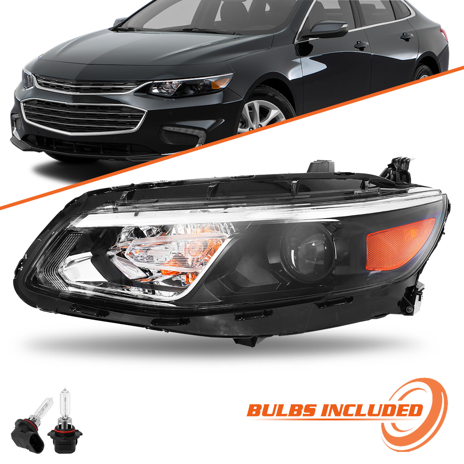 For 2016-2018 Chevy Malibu Headlight Halogen Driver Left Side Projector Headlamp For 2016-2018 Chevy Malibu Headlight Halogen Driver Left Side Projector Headlamp