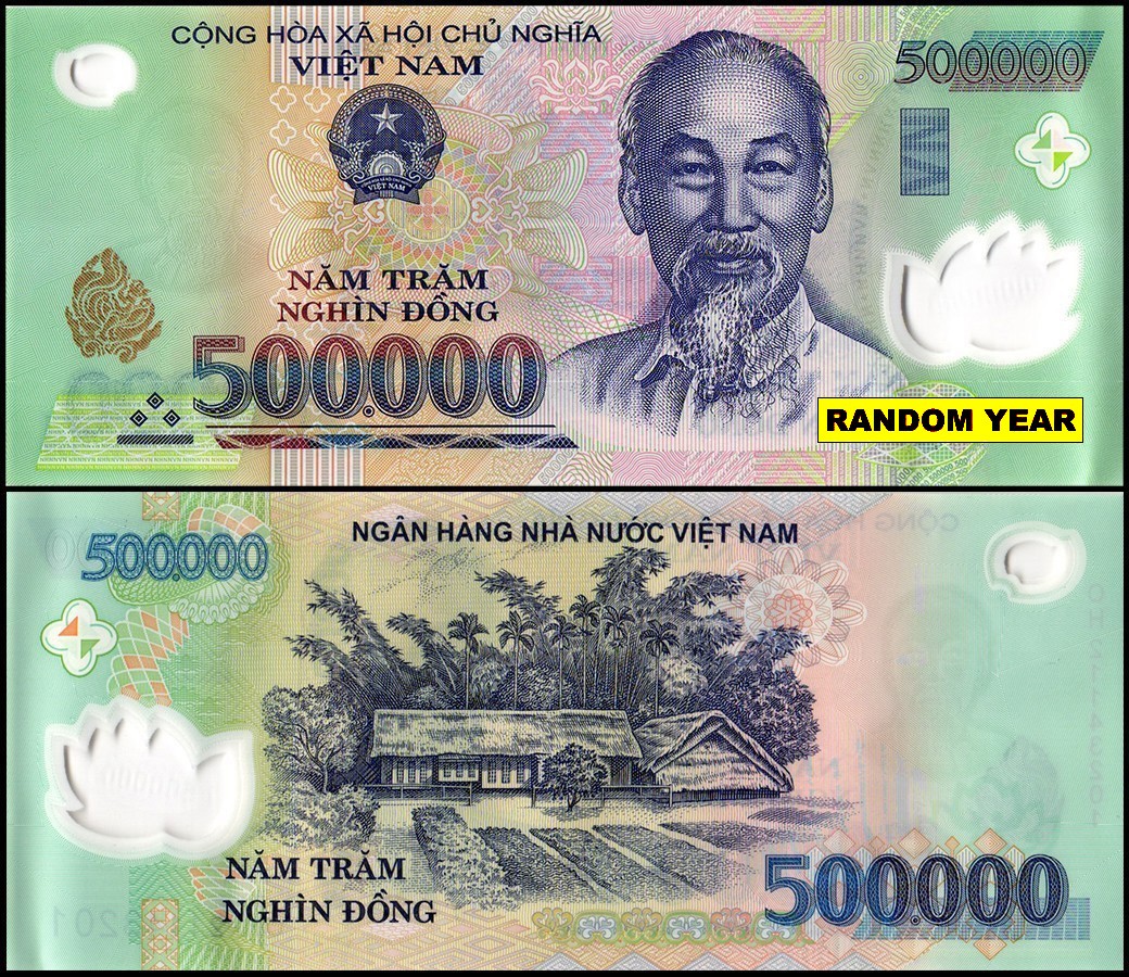 Vietnam 500,000 Dong VND Banknote, P-124, UNC, Polymer USA SELLER COA 1 note Vietnam 500,000 Dong VND Banknote, P-124, UNC, Polymer USA SELLER COA 1 note