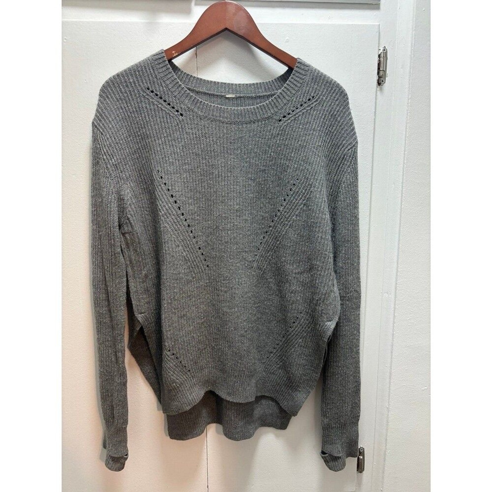 Lululemon Seva Sweater Merino Wool Medium Heathered Grey Hi Low High Slit