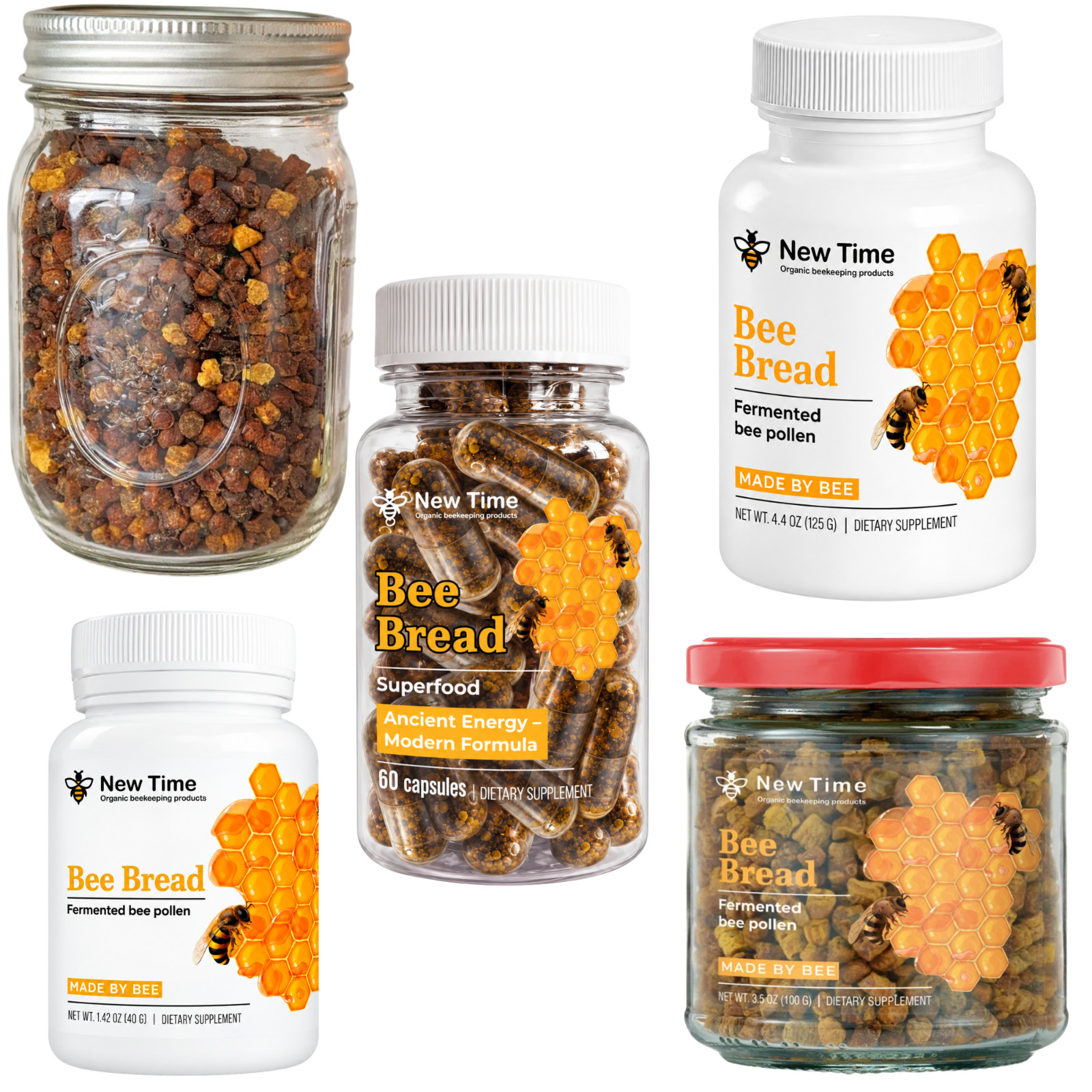 New Time Bee Bread Set Fermented Bee Pollen Perga Natural Superfood Supplement