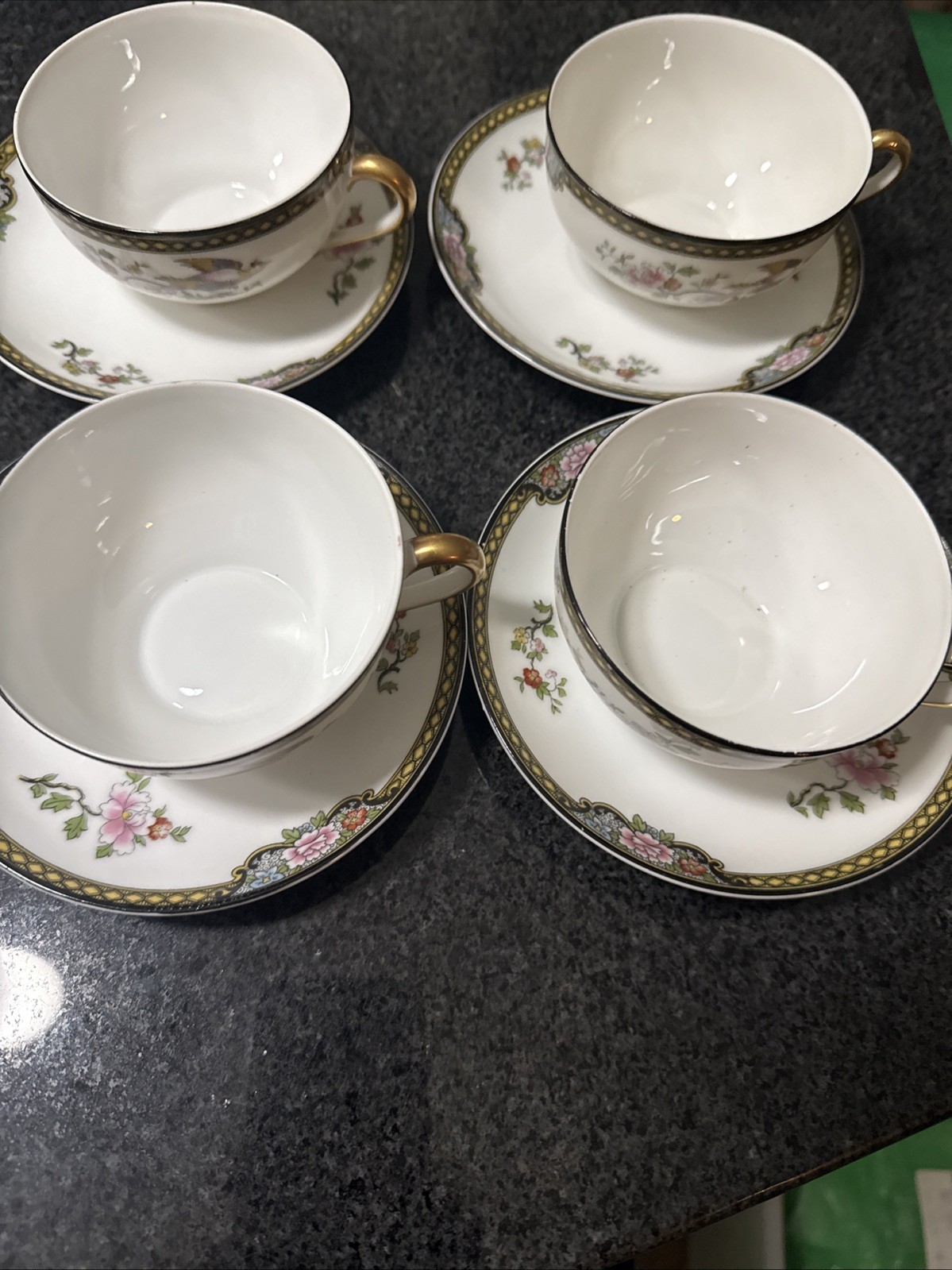 Noritake Pheasant Cups & Saucers Set Of 5 Chinoiserie