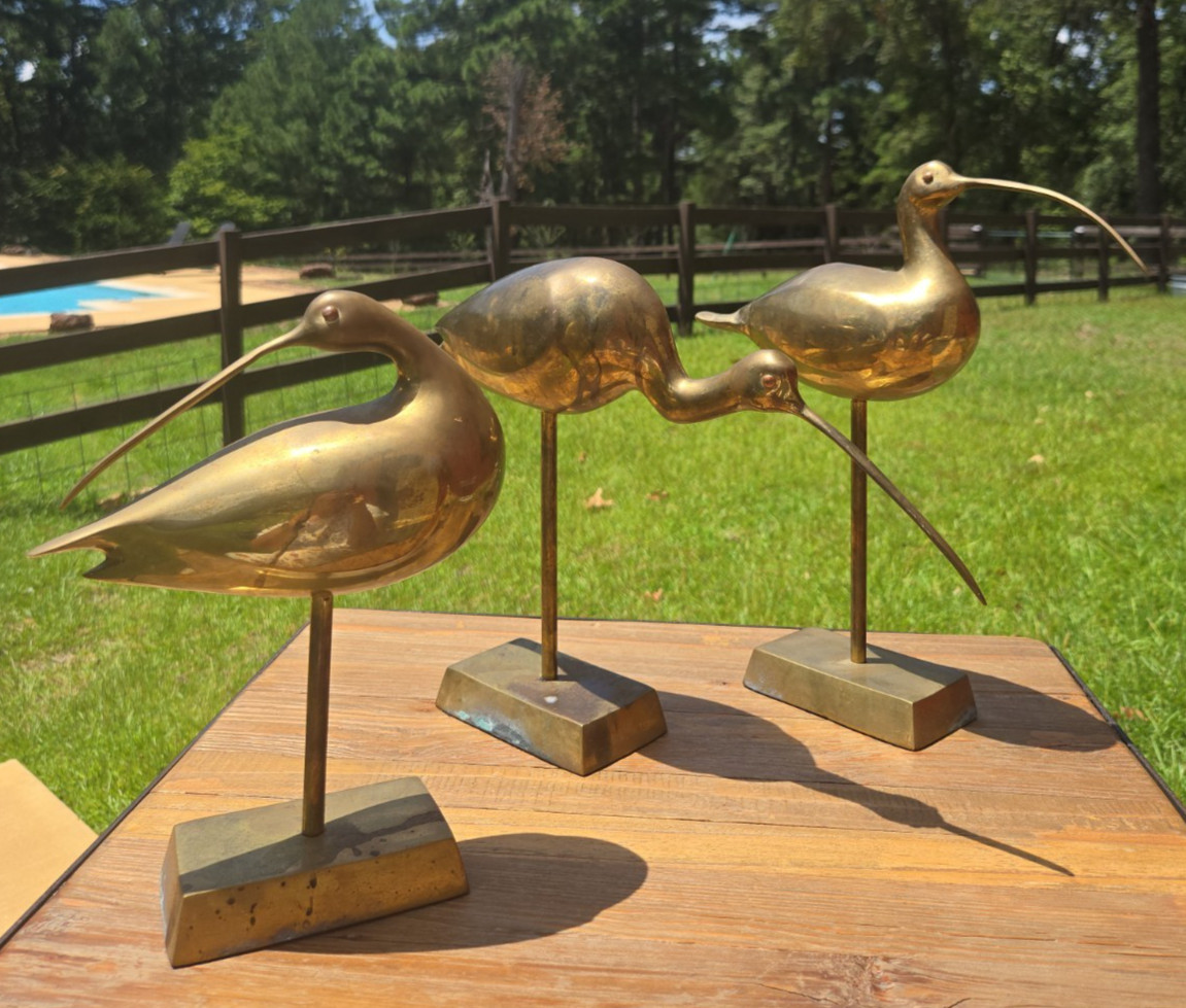 VTG Set Of 3 Brass IBIS Curlew Bird Figurine Statues Sandpiper MCM Retro Rare