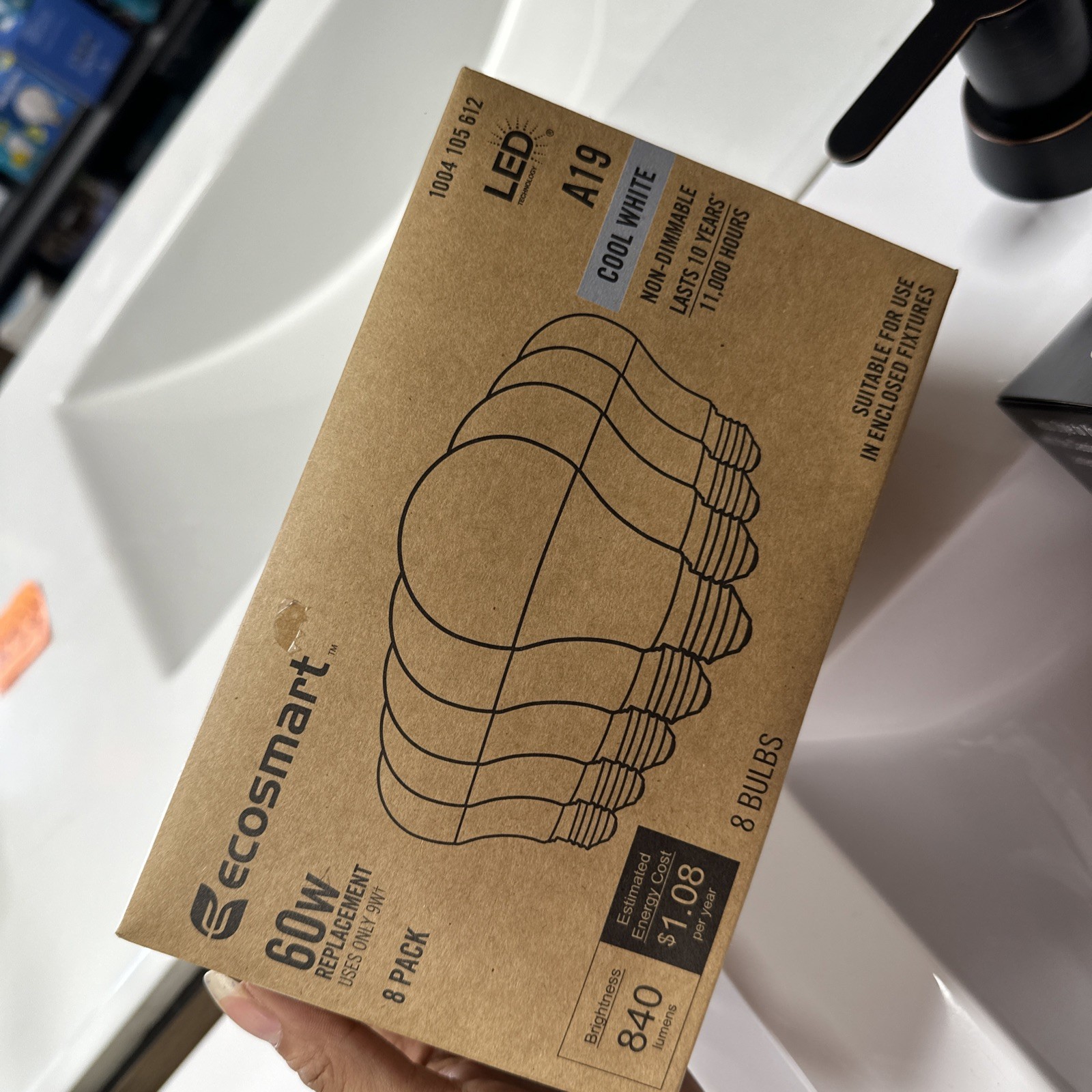 (8PK) EcoSmart 9W 60W Equivalent Cool White A19 Non-Dimmable LED Light Bulbs (8PK) EcoSmart 9W 60W Equivalent Cool White A19 Non-Dimmable LED Light Bulbs