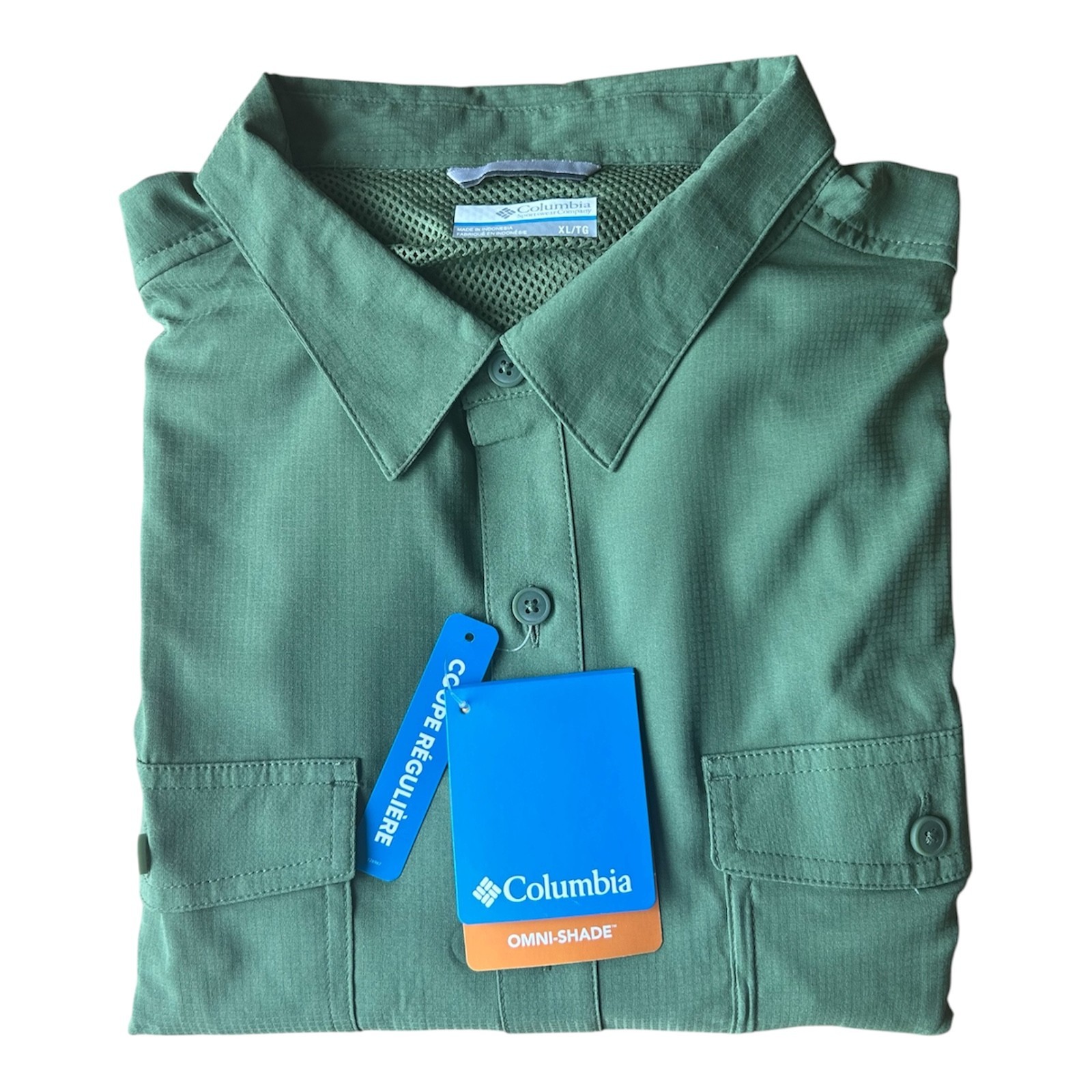 Columbia Omni Shade Mens Long Sleeve Shirt Canteen Green 40 UPF Size XL