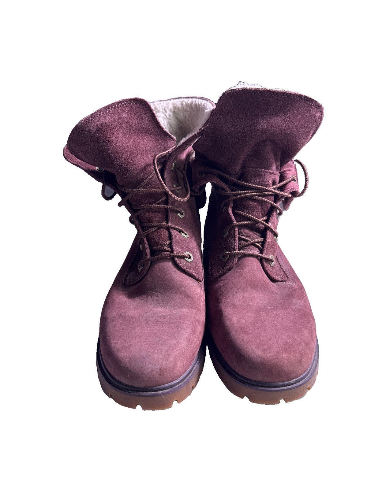 Timberland Jayne Women Boot Size 9 Burgundy Fleece Lined Fold down Waterproof .