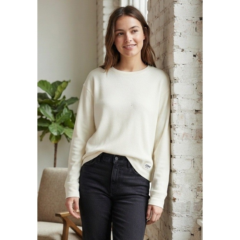 Aeropostale Waffle Knit Long Sleeve Thermal Top Women\'s Small Cream Cotton NWT Aeropostale Waffle Knit Long Sleeve Thermal Top Women\'s Small Cream Cotton NWT
