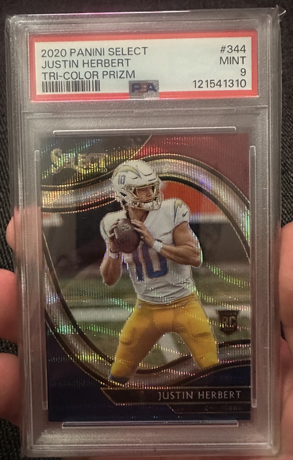 2020 Panini Select - Field Level Justin Herbert Tri-Color Prizm /75 (RC) PSA 9