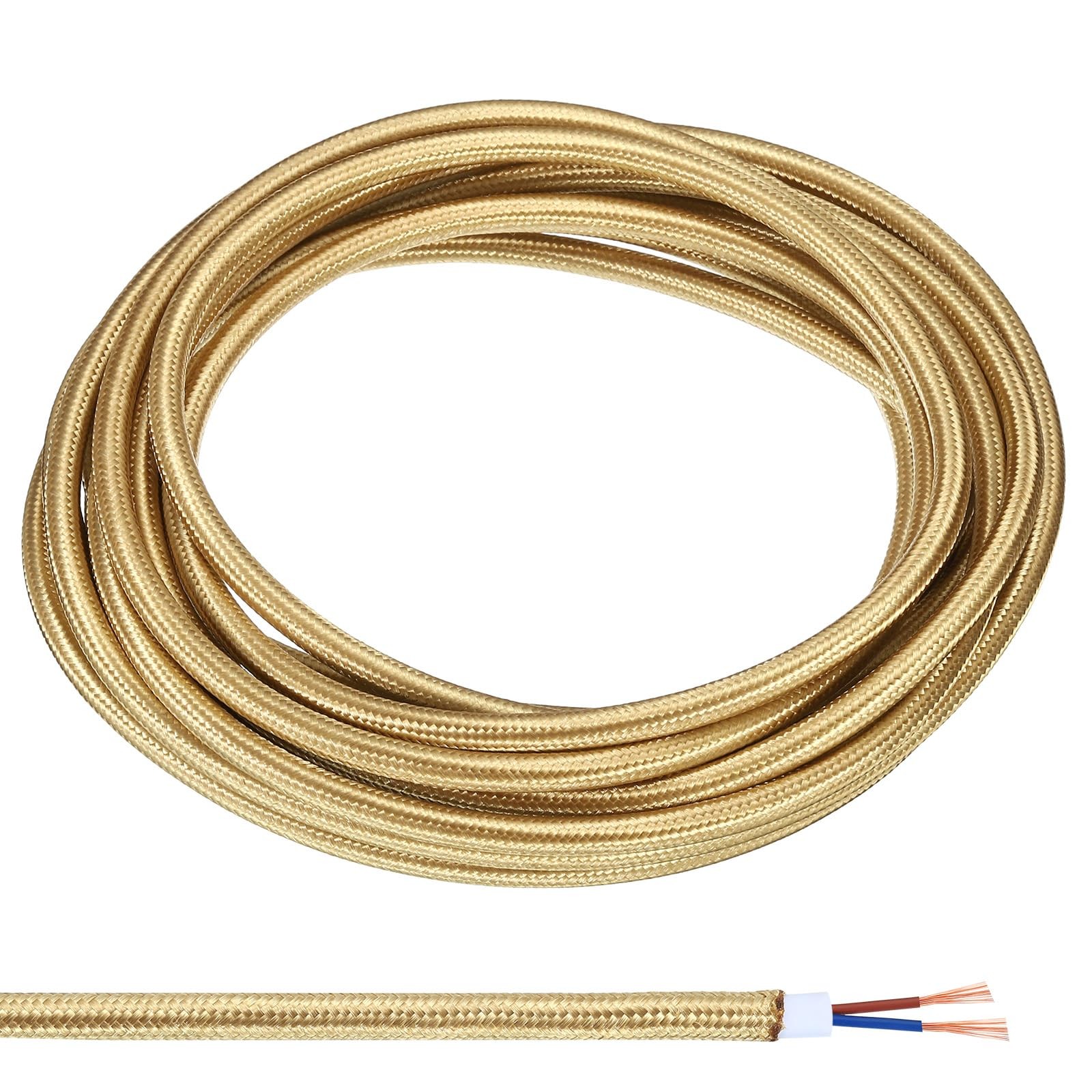 Fabric Cloth Covered Round Wire, 16.4ft 18AWG 2 Core Vintage Woven Electrical...