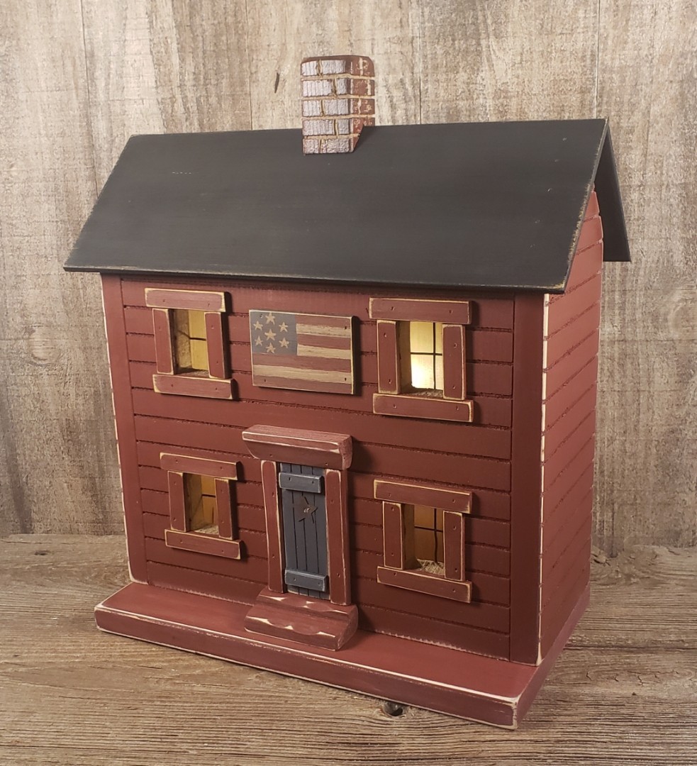 Wooden Americana House , Hand Painted Americana Village Saltbox , Lighted