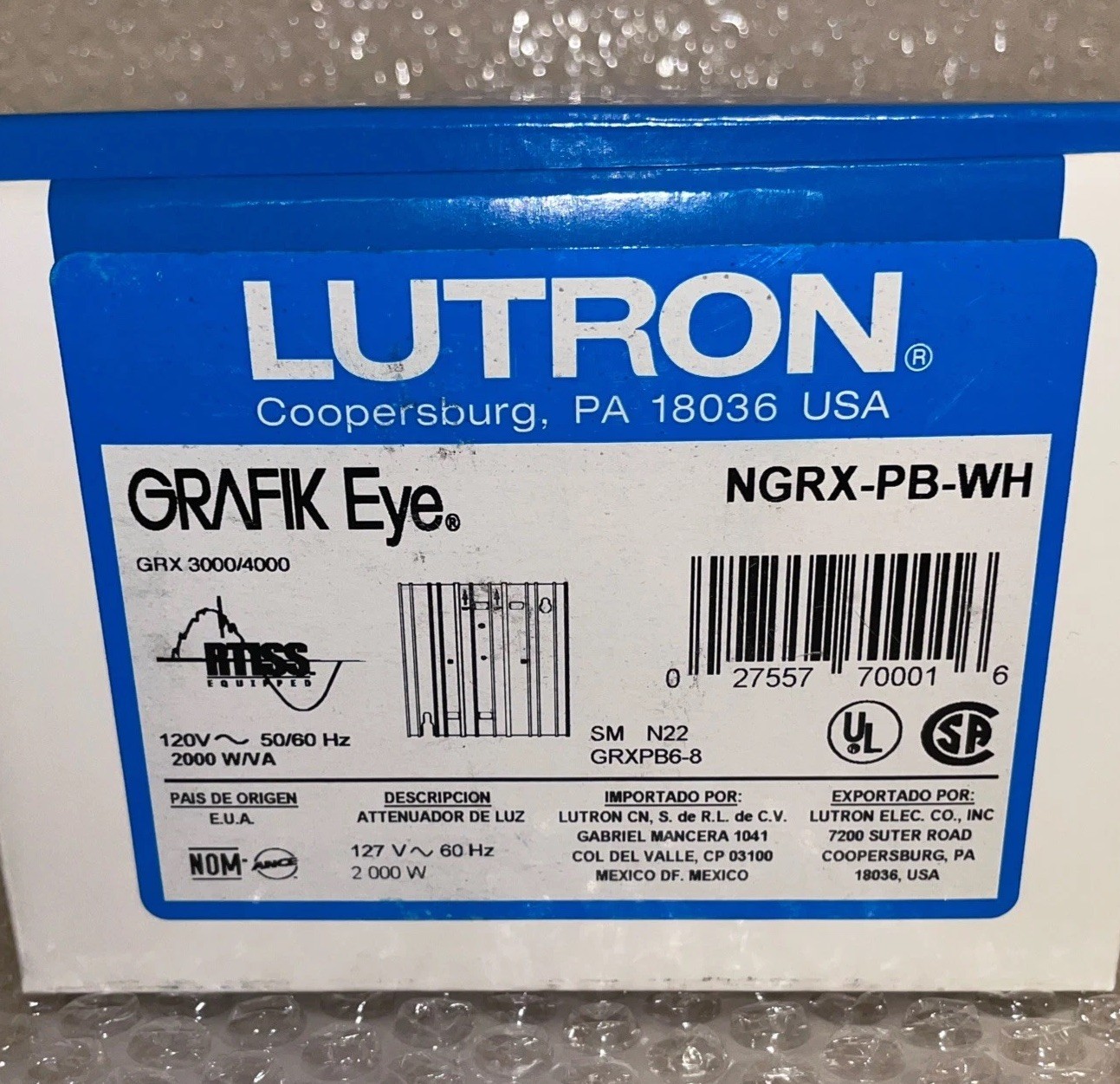 NEW LUTRON NGRX-PB-WH Power Booster 3000 Series GRAFIK EYE Control Unit NEW