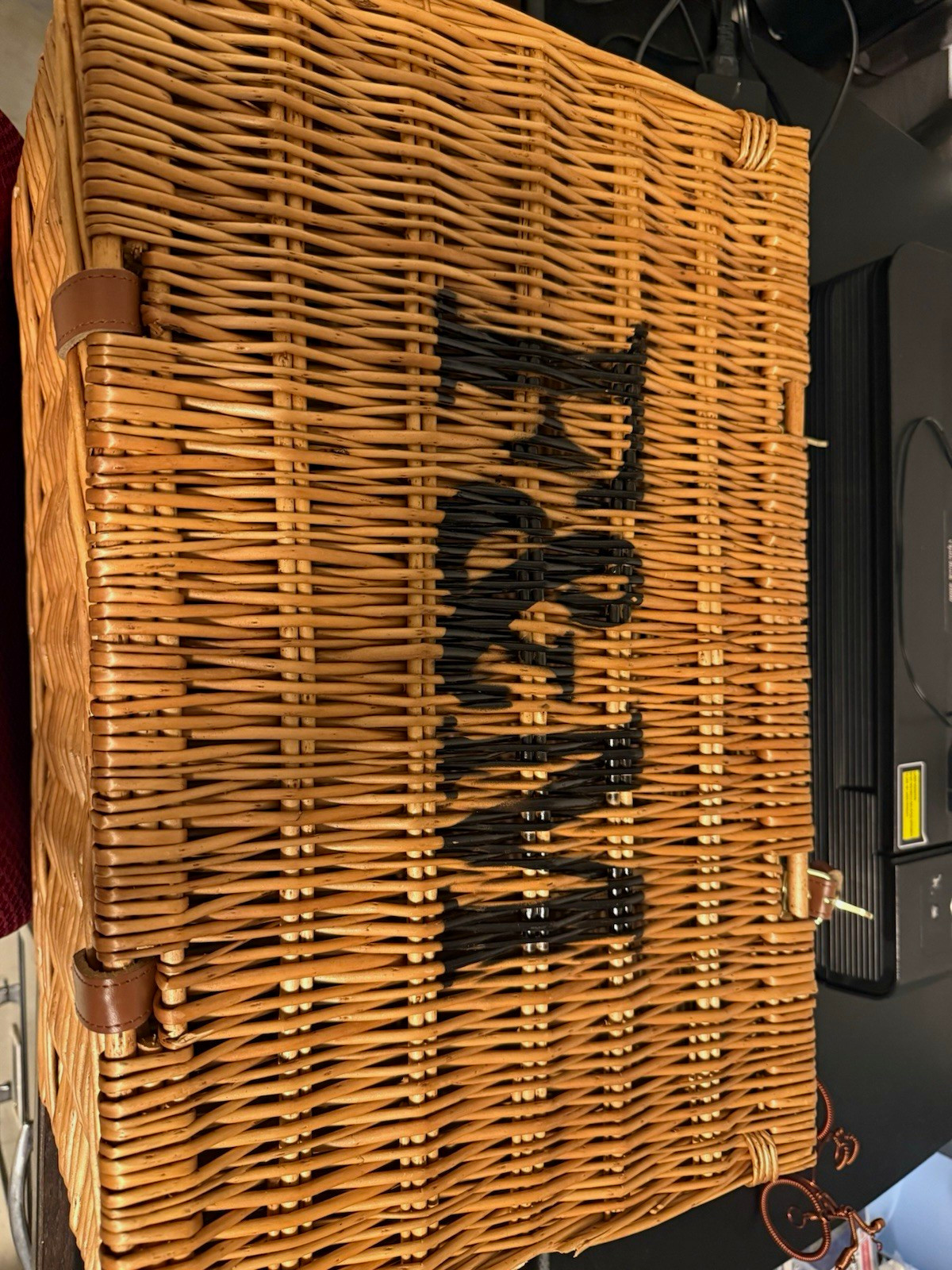 Brown Wicker Picnic Basket Hamper, Hinged Lid, Handle, Latch, Traditional Brown Wicker Picnic Basket Hamper, Hinged Lid, Handle, Latch, Traditional