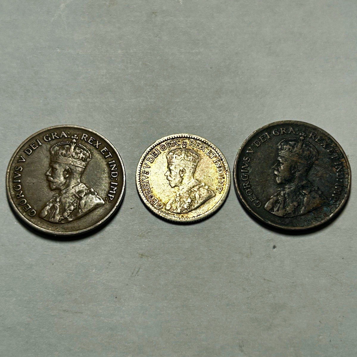 1912 Canada Silver 5 Cents + Two 1929 Canada Cents George V 3 Coin Lot