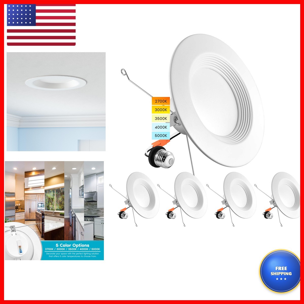 LUXRITE 5/6 Inch LED Recessed Retrofit Downlight 14W=90W CCT Selectable LUXRITE 5/6 Inch LED Recessed Retrofit Downlight 14W=90W CCT Selectable
