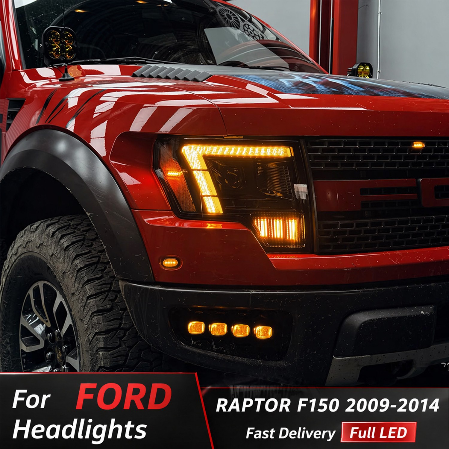 Pair FULL LED Headlights For 2009-2014 Ford F150 F-150 Front lamps Animation DRL