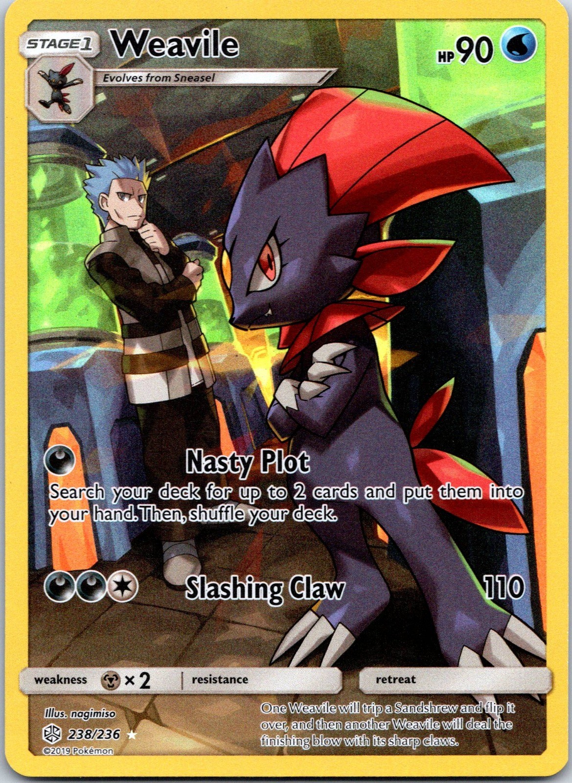 Weavile (Secret) Secret Rare SM - Cosmic Eclipse 238/236 NM Weavile (Secret) Secret Rare SM - Cosmic Eclipse 238/236 NM
