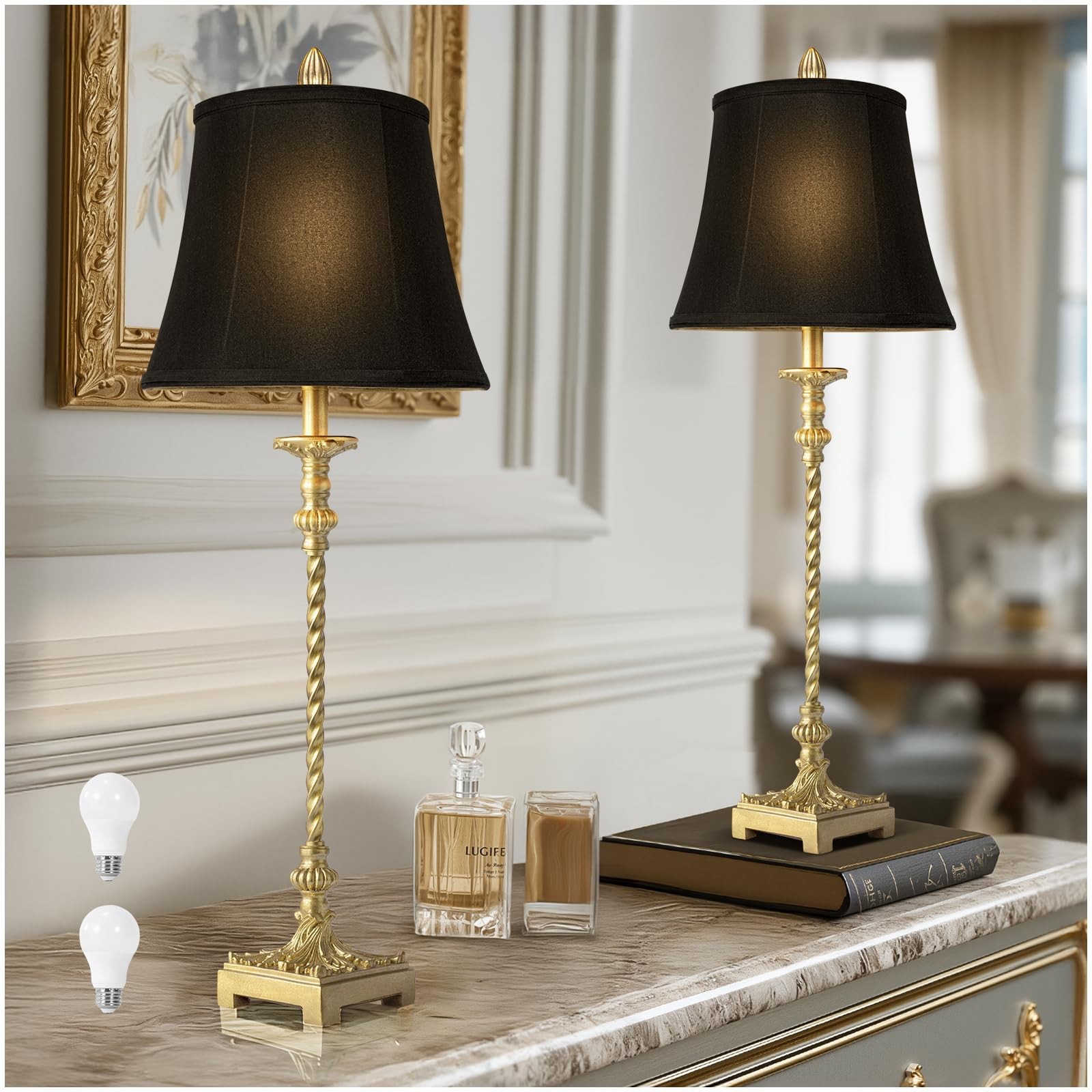 33\'\' Vintage Table Lamp Set of 2 for Living Room Bedroom Dinning, Gold Leaf