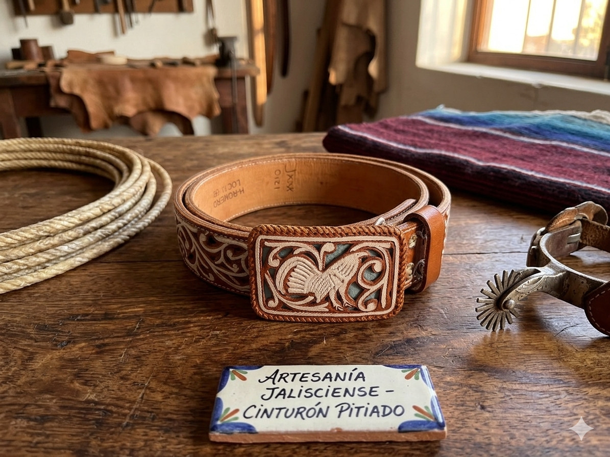 Cinto Piteado Fino Hand Embroidered Rooster Gallo Mexican Charro Belt Size 38