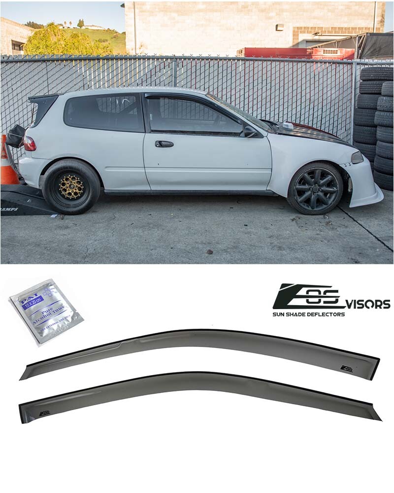 EOS Visors For 92-95 Honda Civic Hatchback JDM Tape-On Side Window Rain Guards