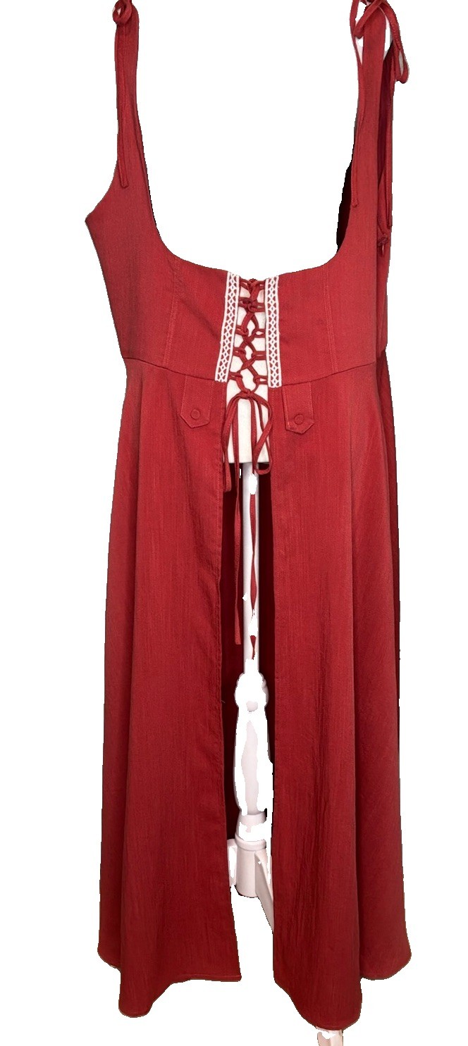 Scarlet Darkness Lace-Up Maxi Dress Medieval Cottagecore Rust Red 2XL NWT