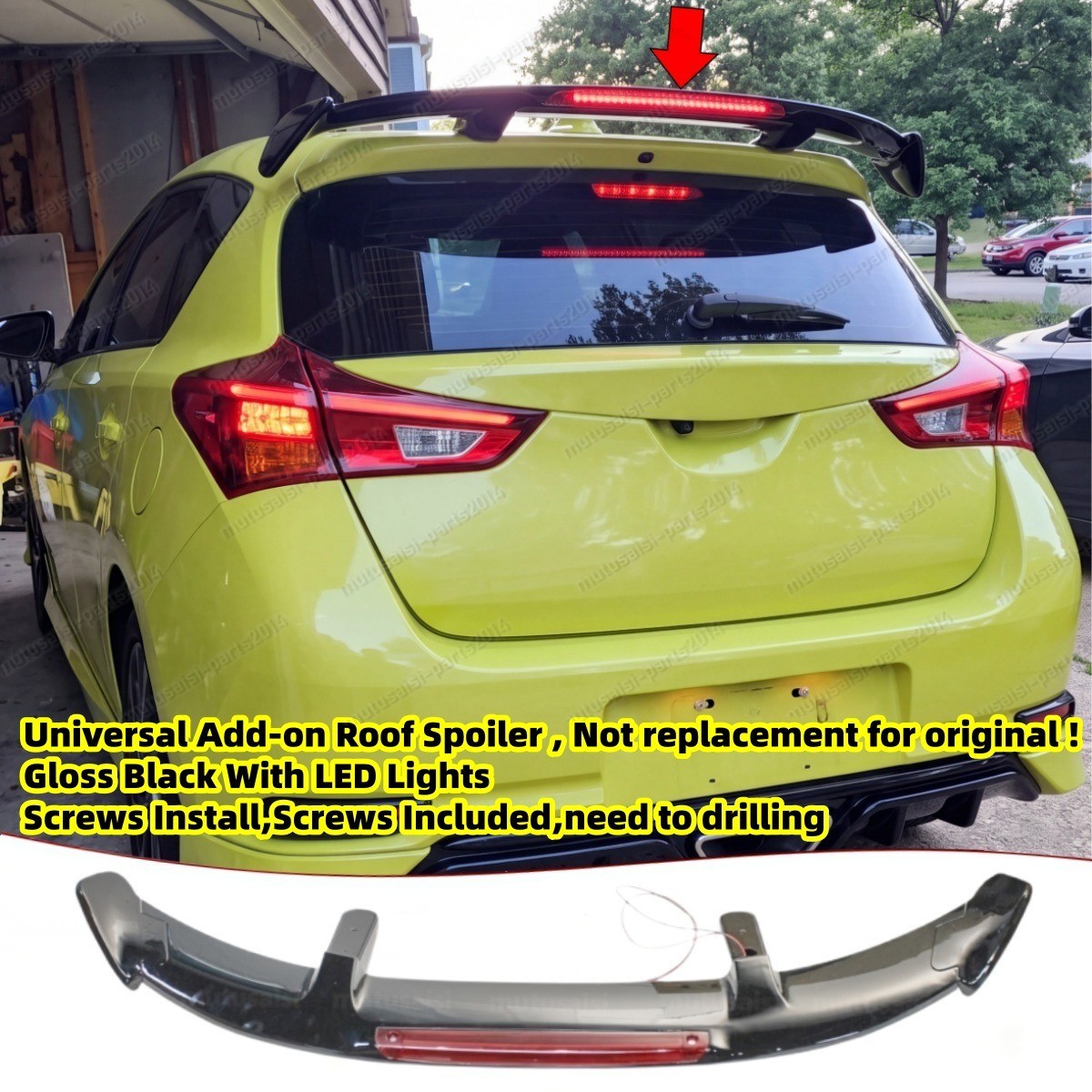 W/ Lights Universal Rear Roof Spoiler Fits Scion iM 2016 Gloss Black Window Wing