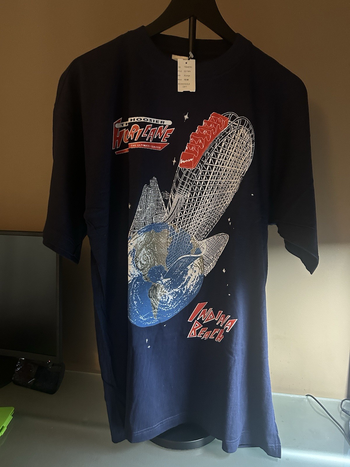 Indiana Beach Hoosier Hurricane Vintage Roller Coaster Shirt Size XL New w/tags