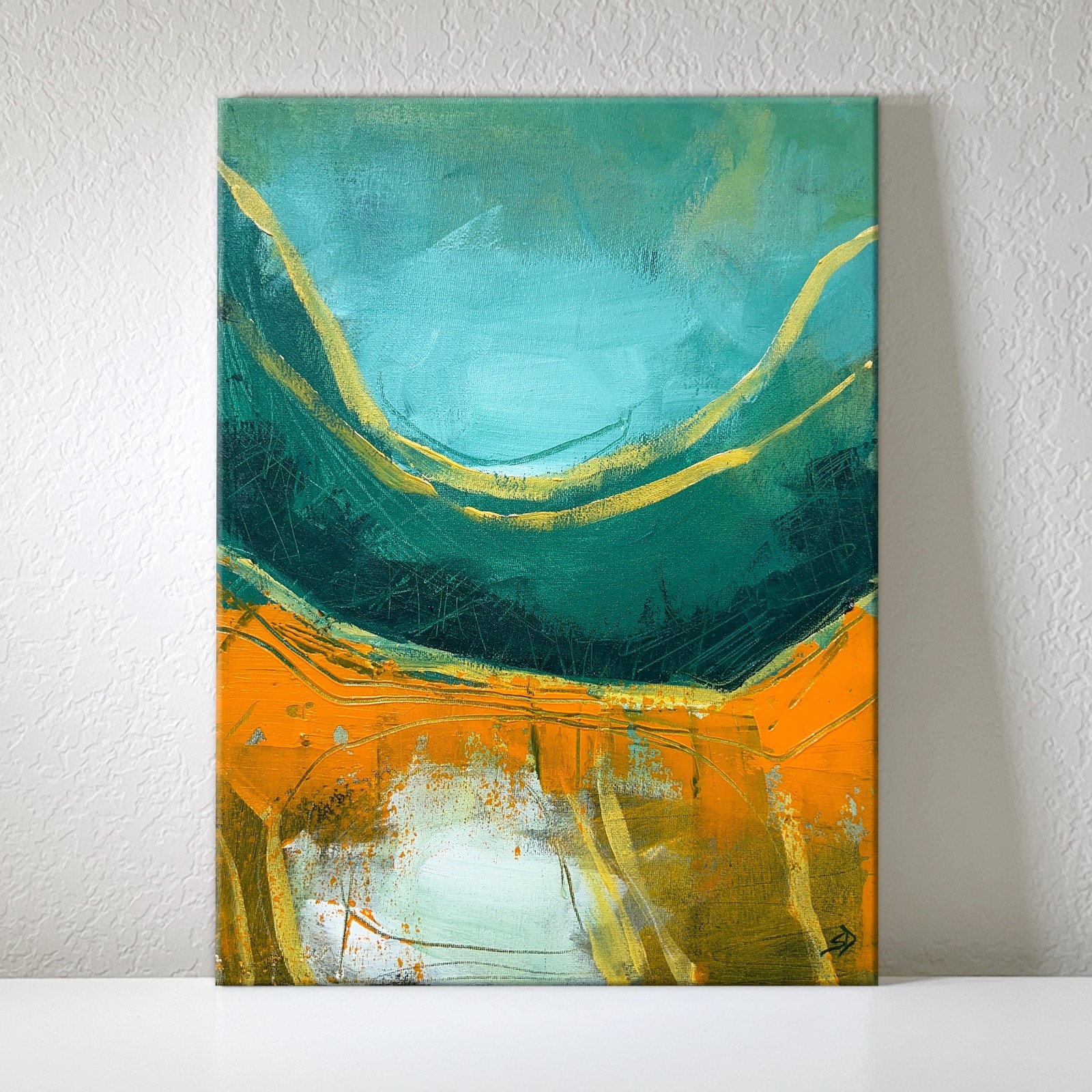 Original Modern Abstract Expressionist Painting Orange Green Blue | 12x16 Canvas
