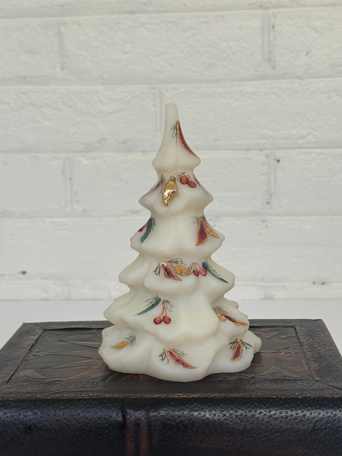 Fenton Art Satin Glass Hand-Painted Christmas Tree by B. Cumberledge