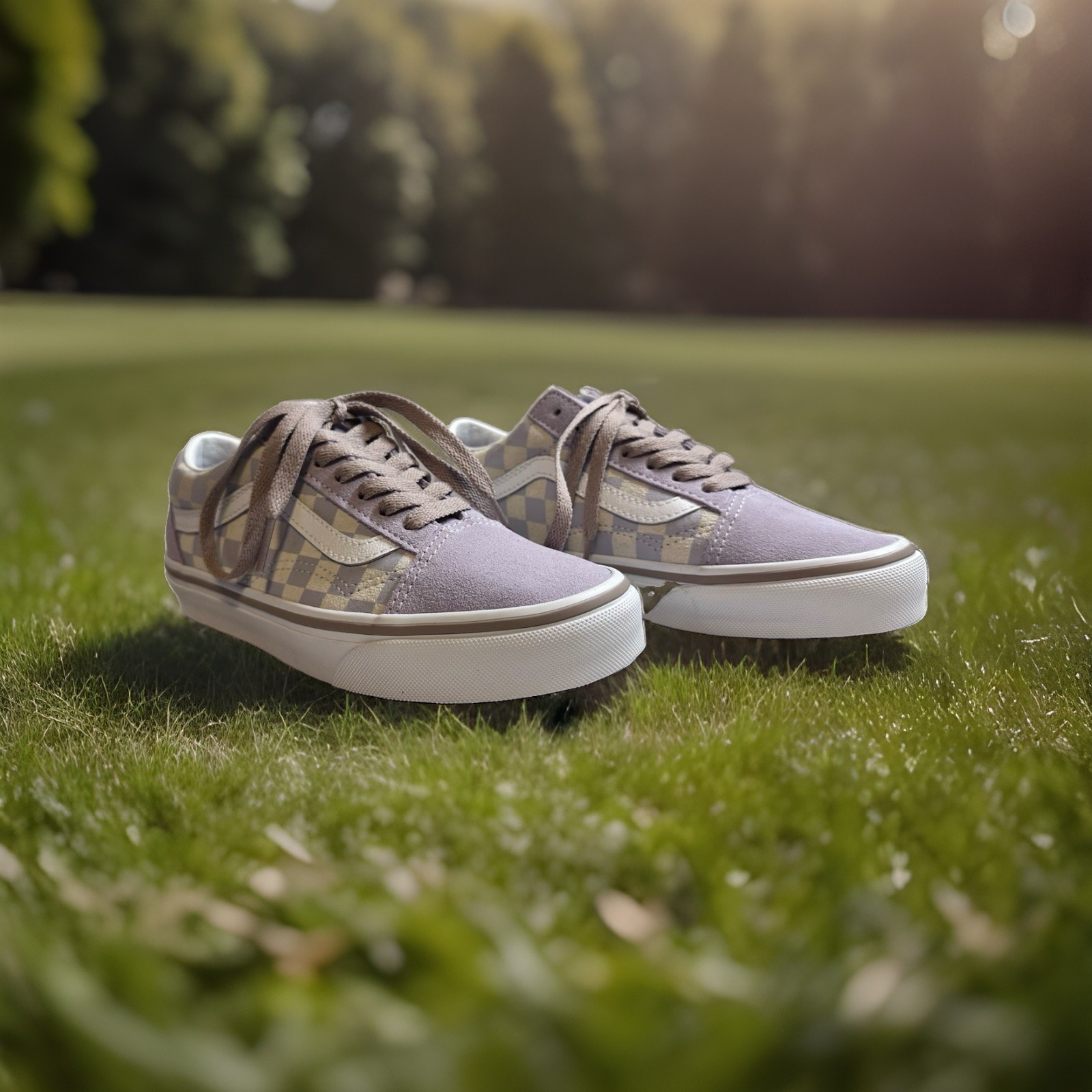 Vans Old Skool Suede Checkerboard Lavender Purple White Shoes Sneakers. New
