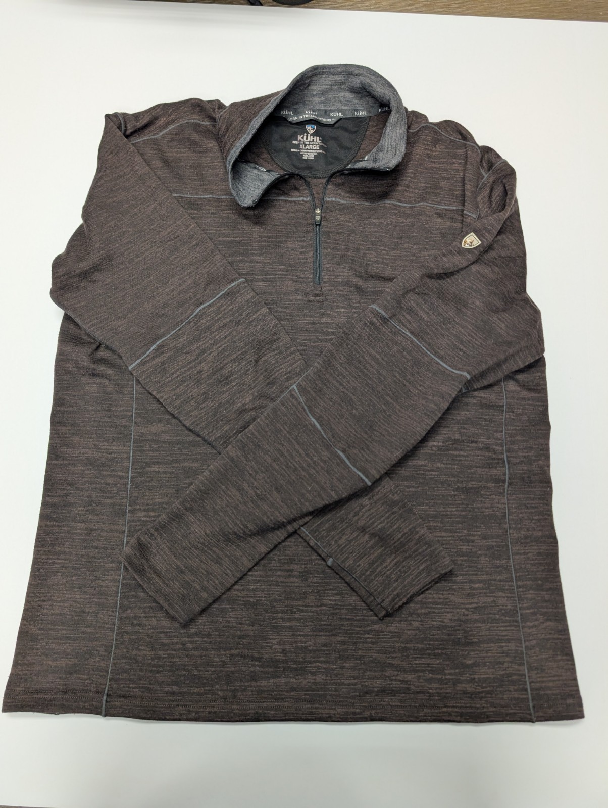 Kuhl Revel Quarter Zip Fleece Sweater Mens XL Brown Heather Hiking Pullover