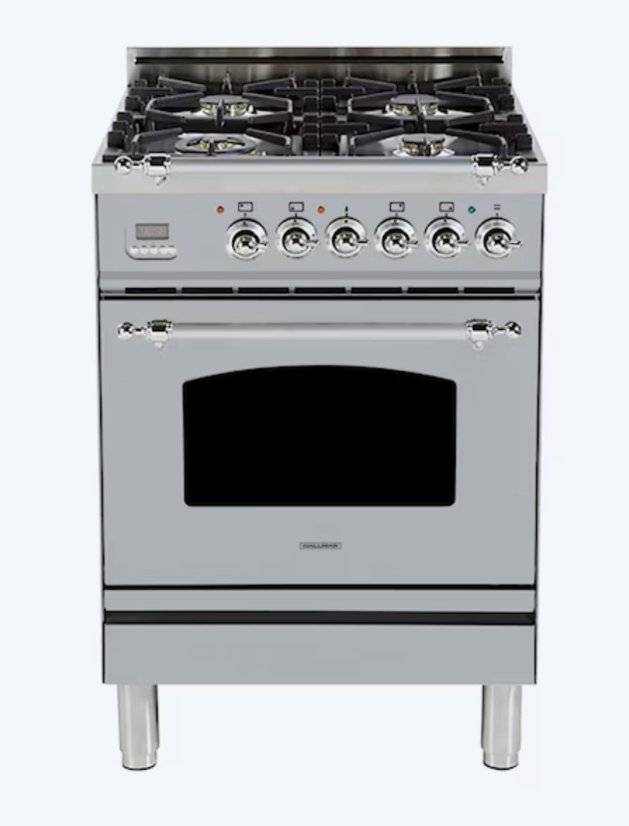Hallman 24-in Deep Recessed 4 Burners Convection Oven Freestanding Dual Fuel Ran Hallman 24-in Deep Recessed 4 Burners Convection Oven Freestanding Dual Fuel Ran
