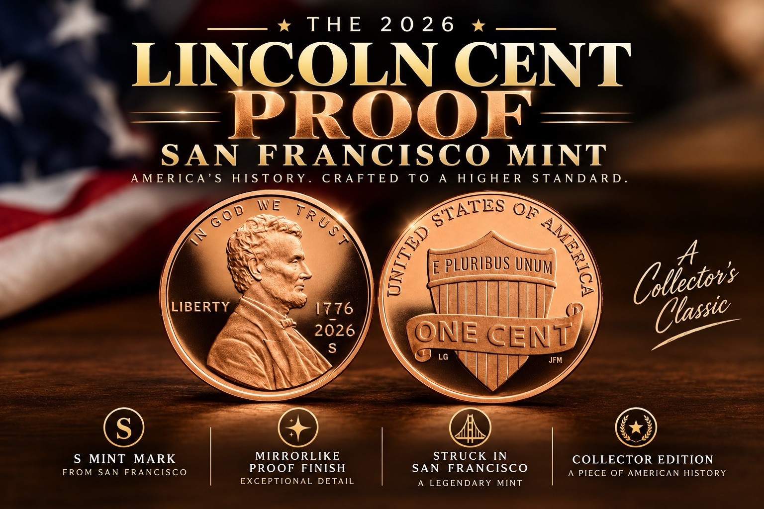 PRESALE: 2026 San Francisco Proof Penny | 1776-2026 | 250th Annv. Lincoln Cent