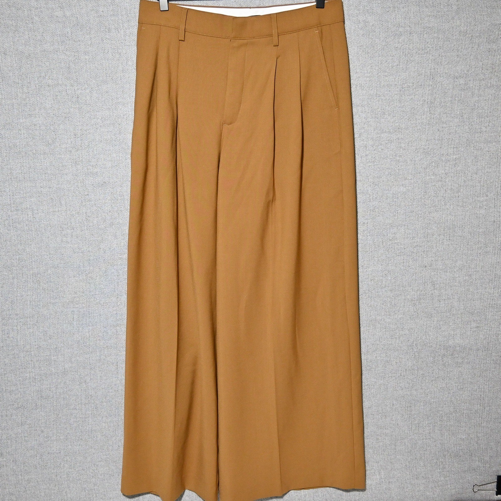 Madewell Pleated Wide Leg Trousers Women 4 Camel Wool Blend NS277