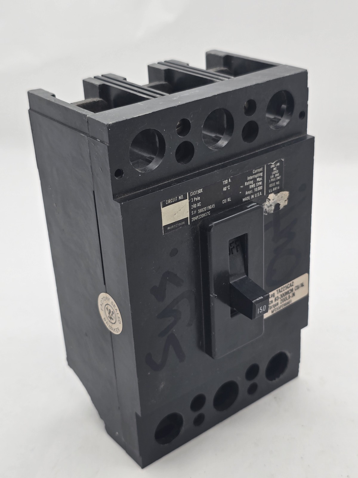 Westinghouse CA3150X Circuit Breaker 240V 150A 3P Used 150 Amp 240 Volt 3 Pole
