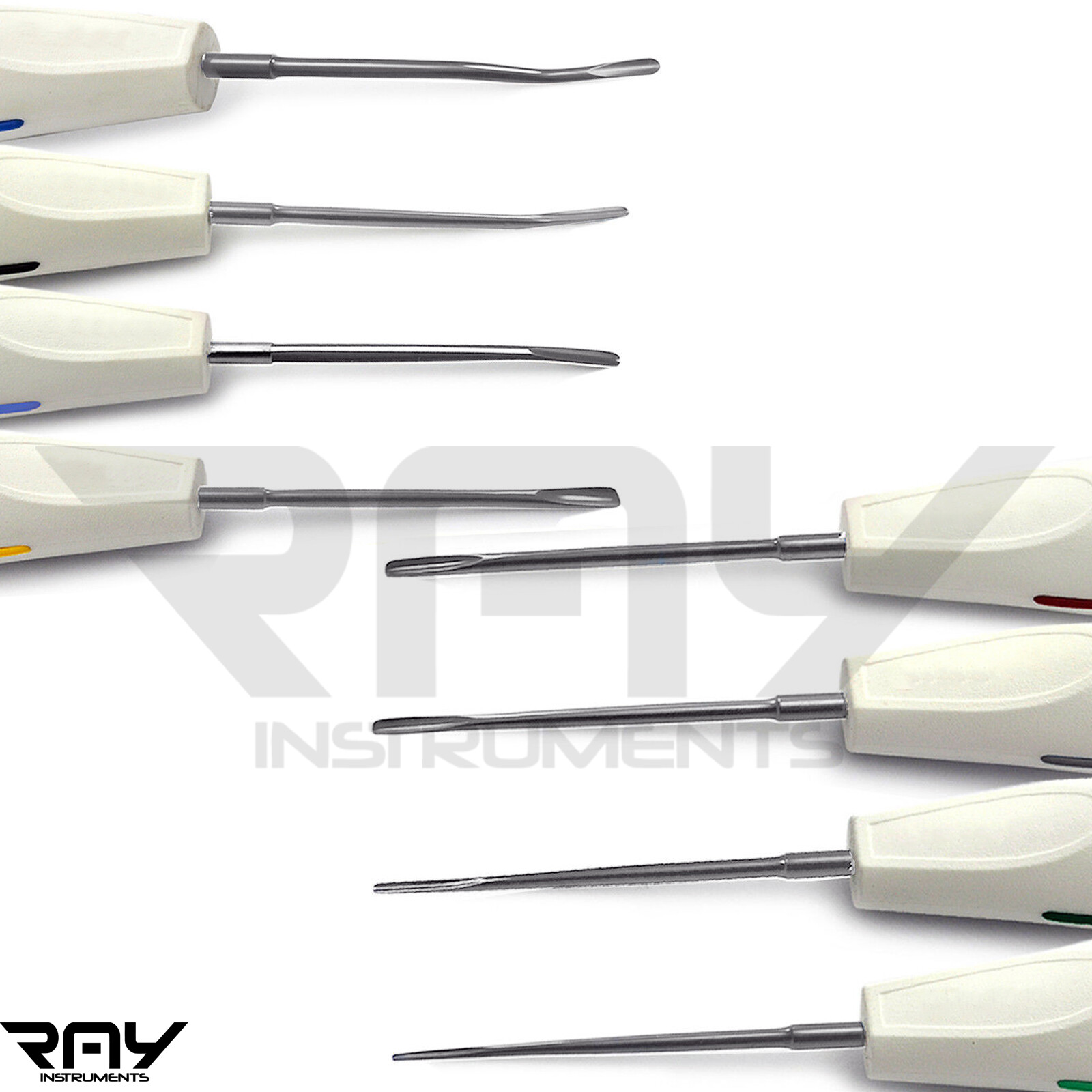 Root Extracting Surgery 8 Piece Dental Luxating Elevator White Plastic Handle