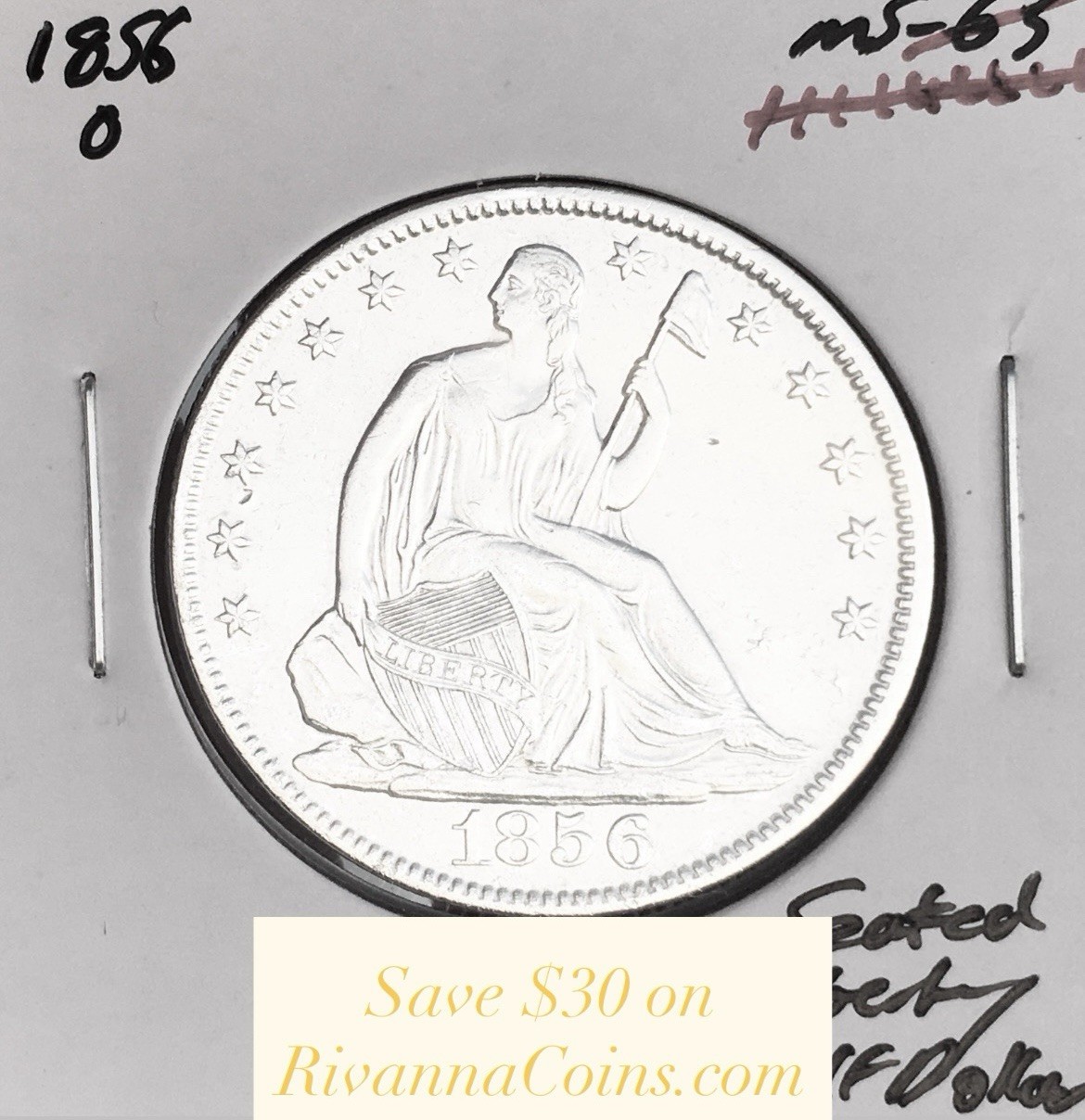 1856-O GEM BU+++  BRILLIANT UNCIRCULATED  U.S. SEATED LIBERTY HALF DOLLAR. WOW