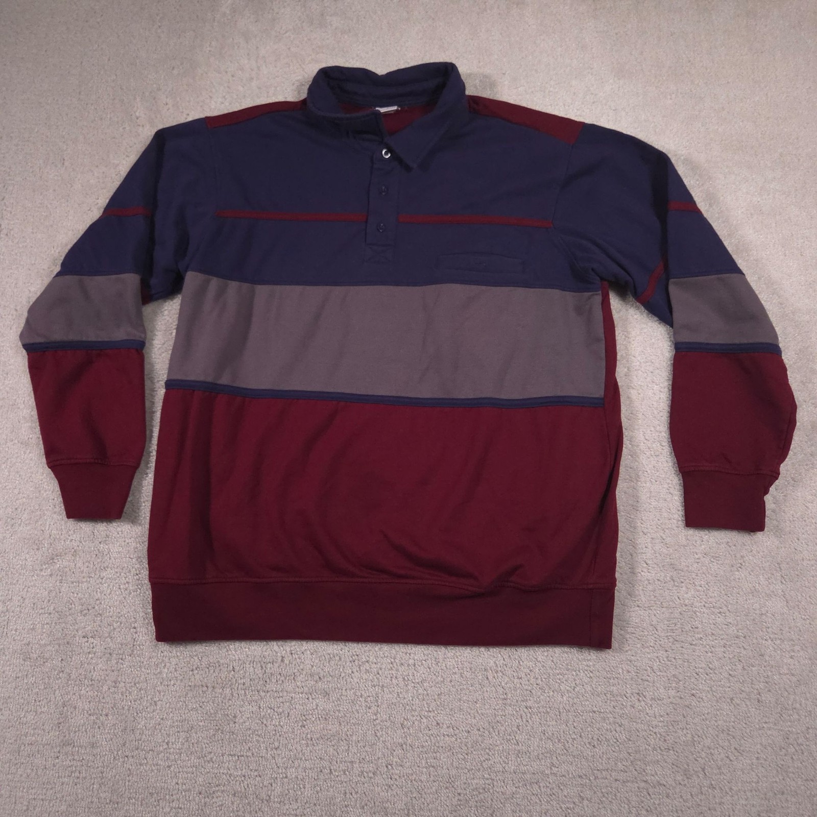 Haband Casual Joe Polo Shirt Mens Large Red Colorblock Fleece Long Sleeve