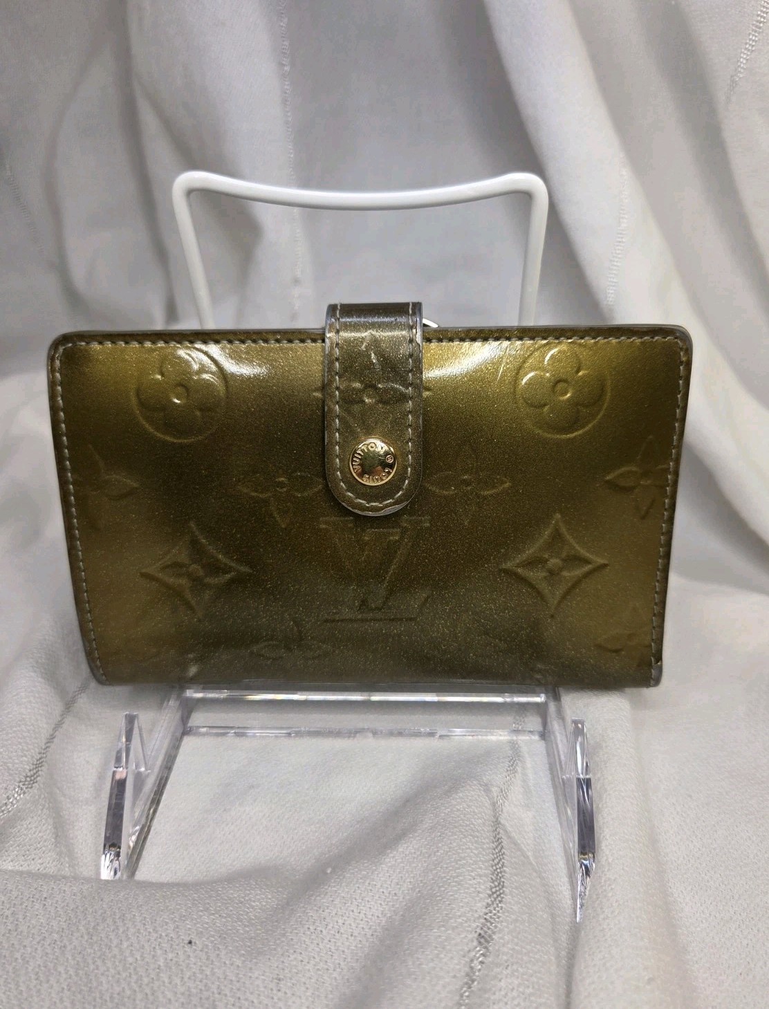 VINTAGE Louis Vuitton Vert Bronze Monogram Vernis French Purse Wallet Rare MI405