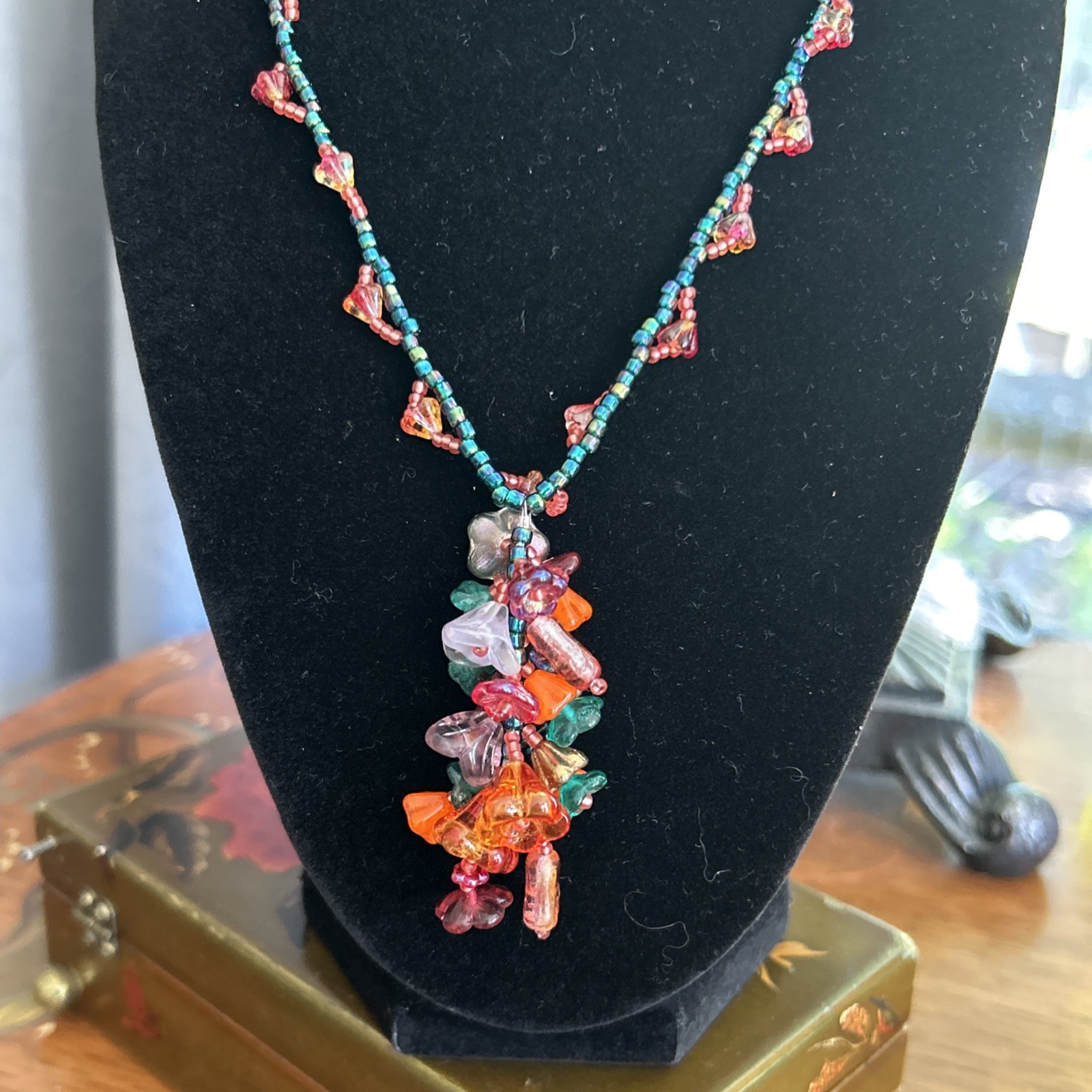 VTG Artisan Art Glass Necklace Floral Pendant w/ Sterling Silver Clasp VTG Artisan Art Glass Necklace Floral Pendant w/ Sterling Silver Clasp