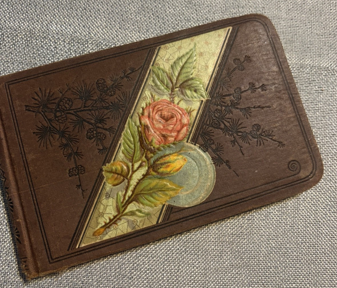Antique Victorian Era 1880s/90s Embossed Brown Leather Rose Notebook/Autograph Antique Victorian Era 1880s/90s Embossed Brown Leather Rose Notebook/Autograph